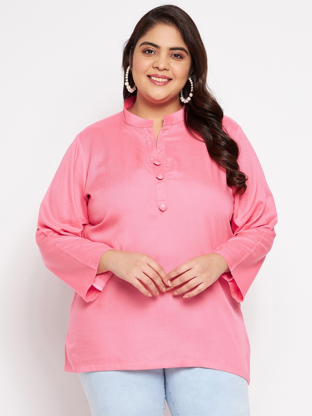 

VINAAN Plus Size Mandarin Collar Top, Pink