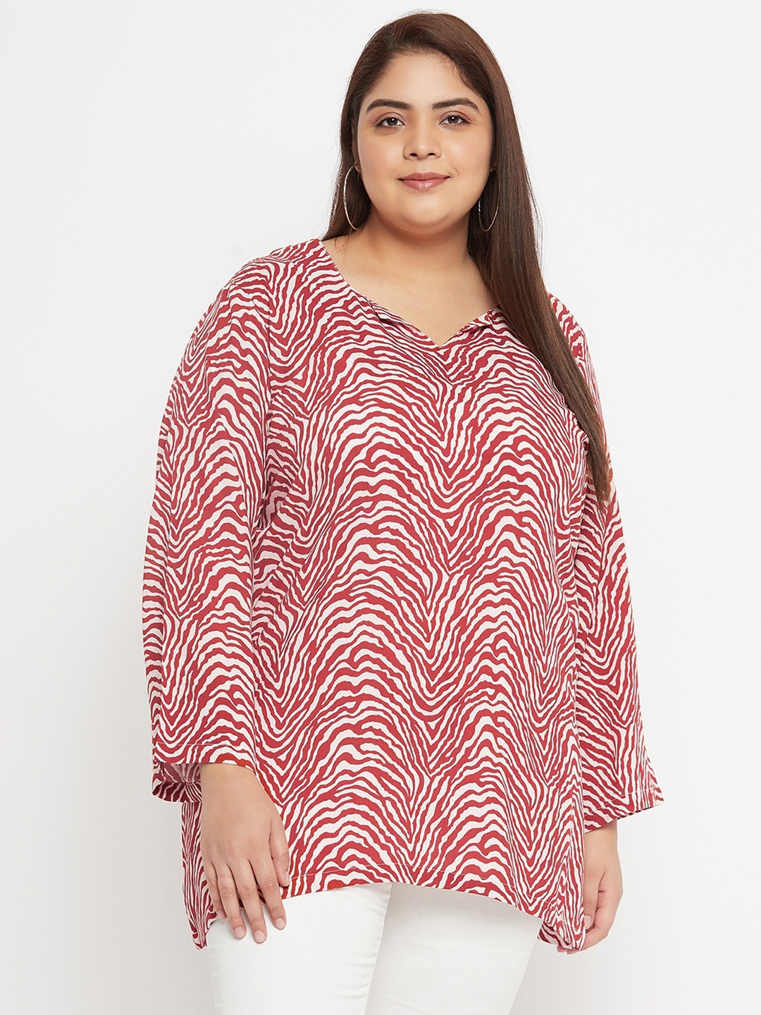 

VINAAN Plus Size Abstract Printed Top, Red