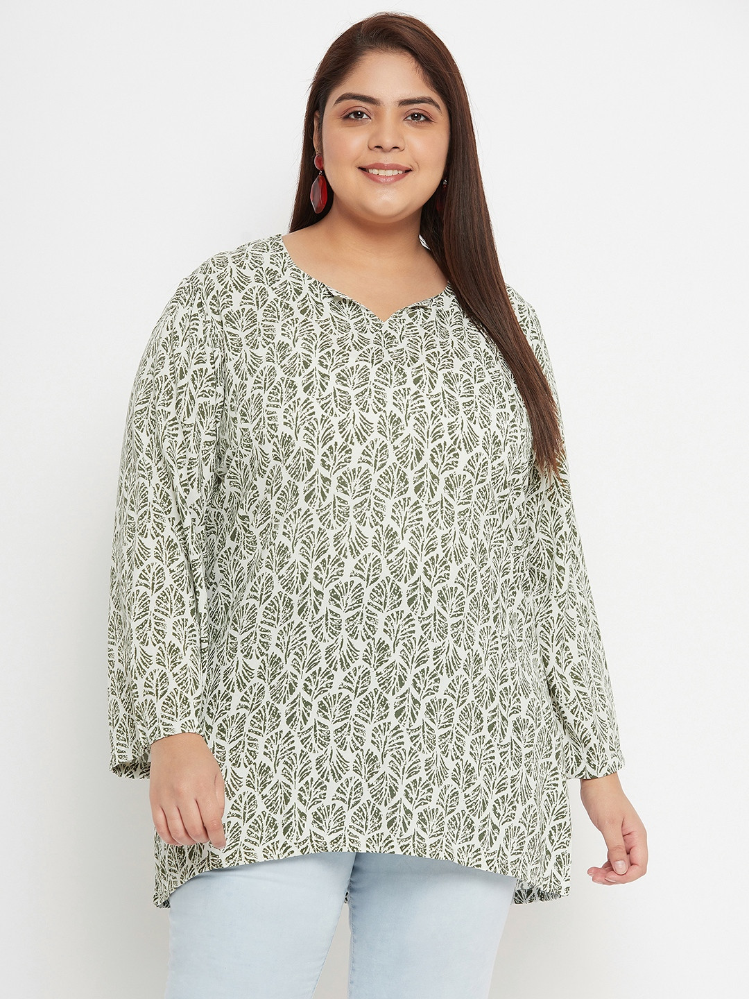 

VINAAN Plus Size Floral Printed Top, Olive
