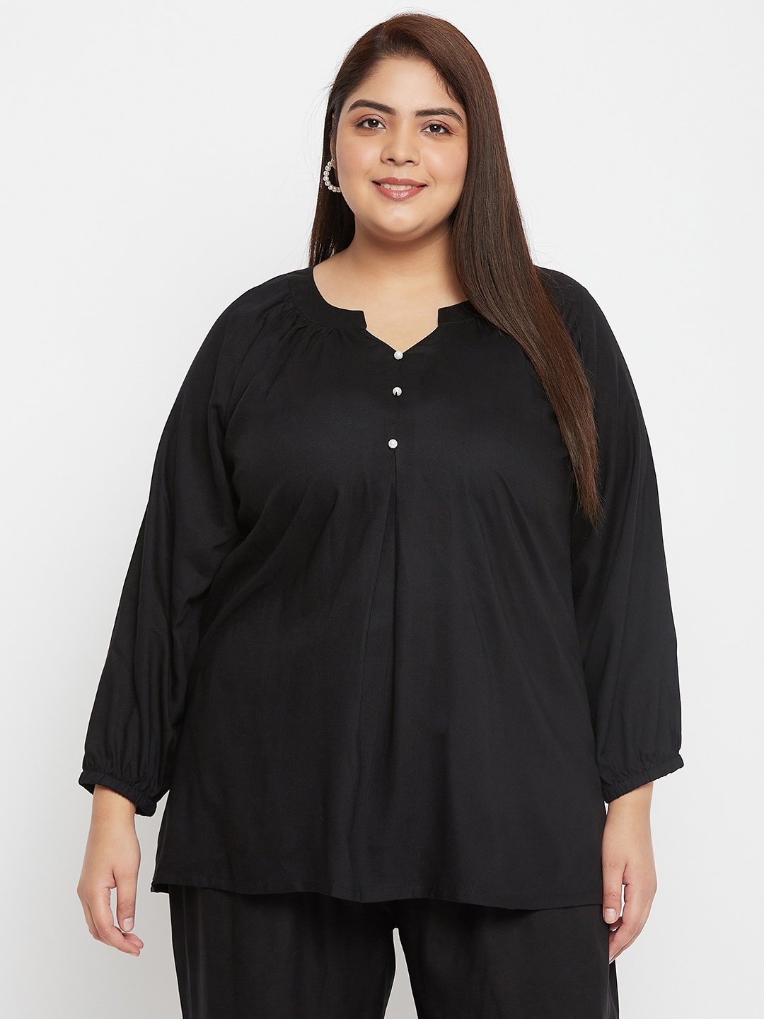 

VINAAN Plus Size Puff Sleeve Top, Black