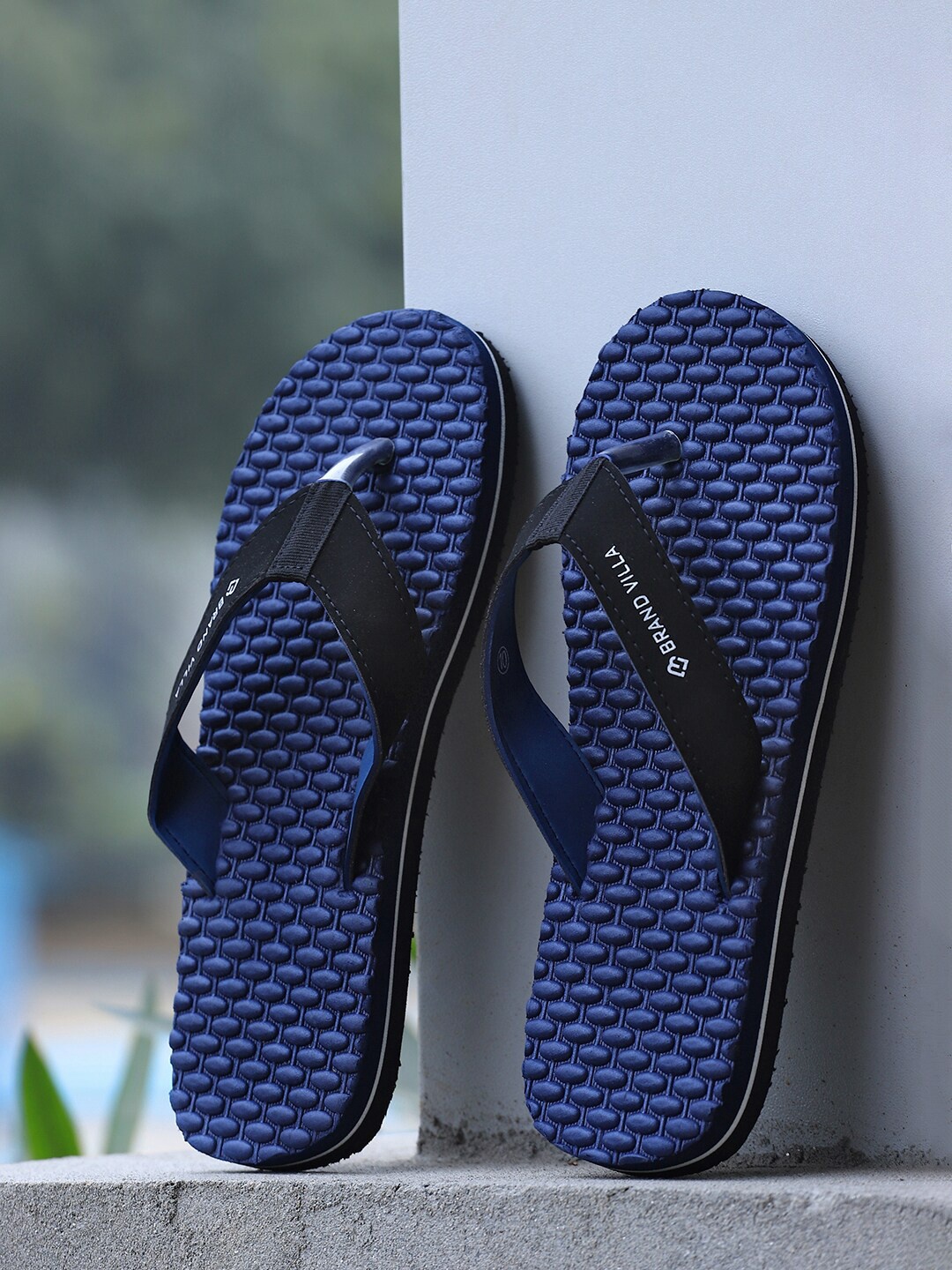 

BRAND VILLA Men Rubber Lightweight Thong Flip-Flops, Navy blue