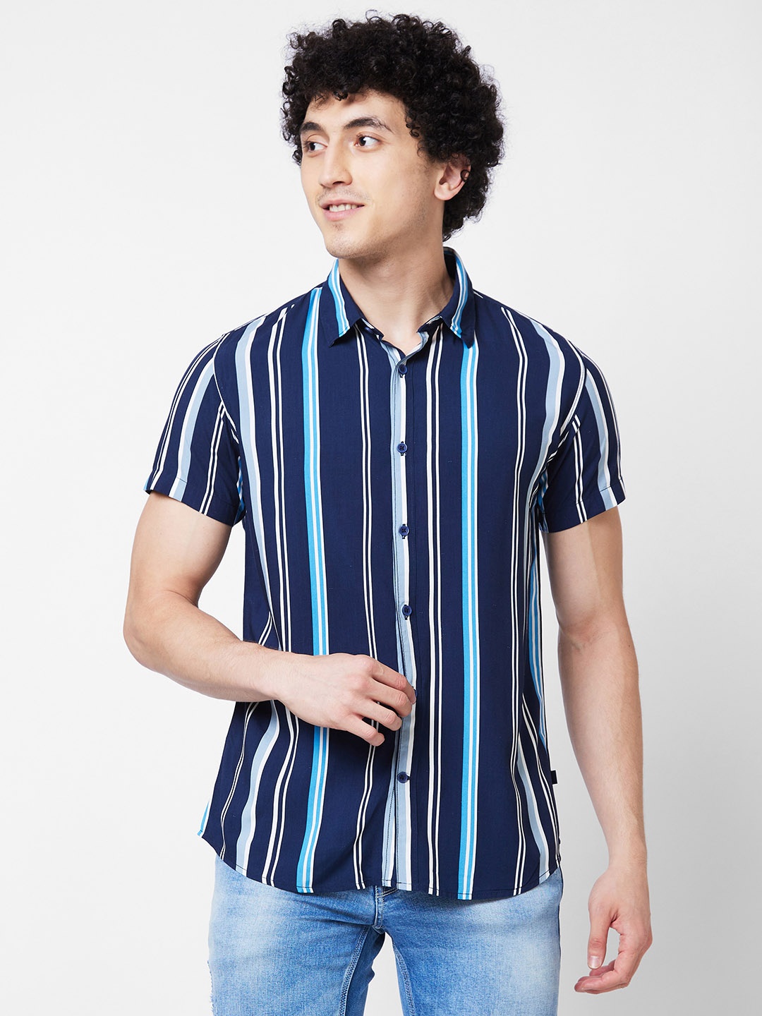 

SPYKAR Striped Spread Collar Cotton Casual Shirt, Blue