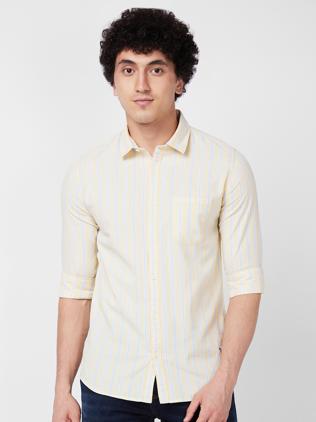 

SPYKAR Striped Spread Collar Long Sleeves Cotton Casual Shirt, Yellow