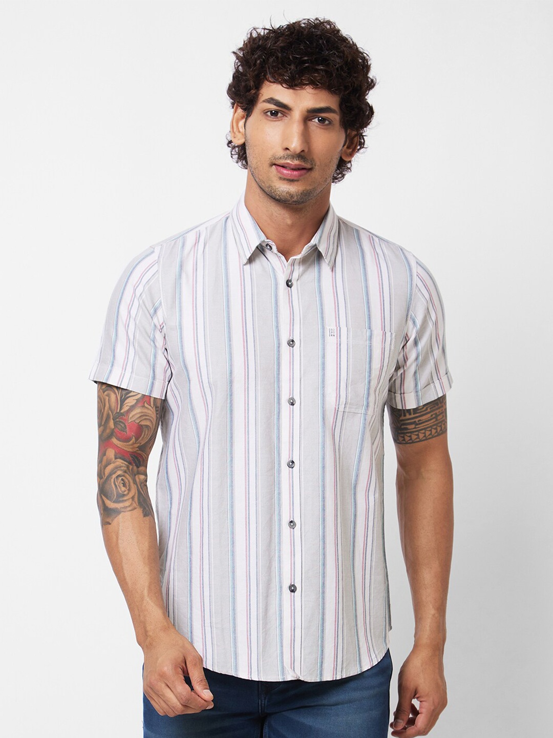 

SPYKAR Vertical Striped Cotton Casual Shirt, Grey