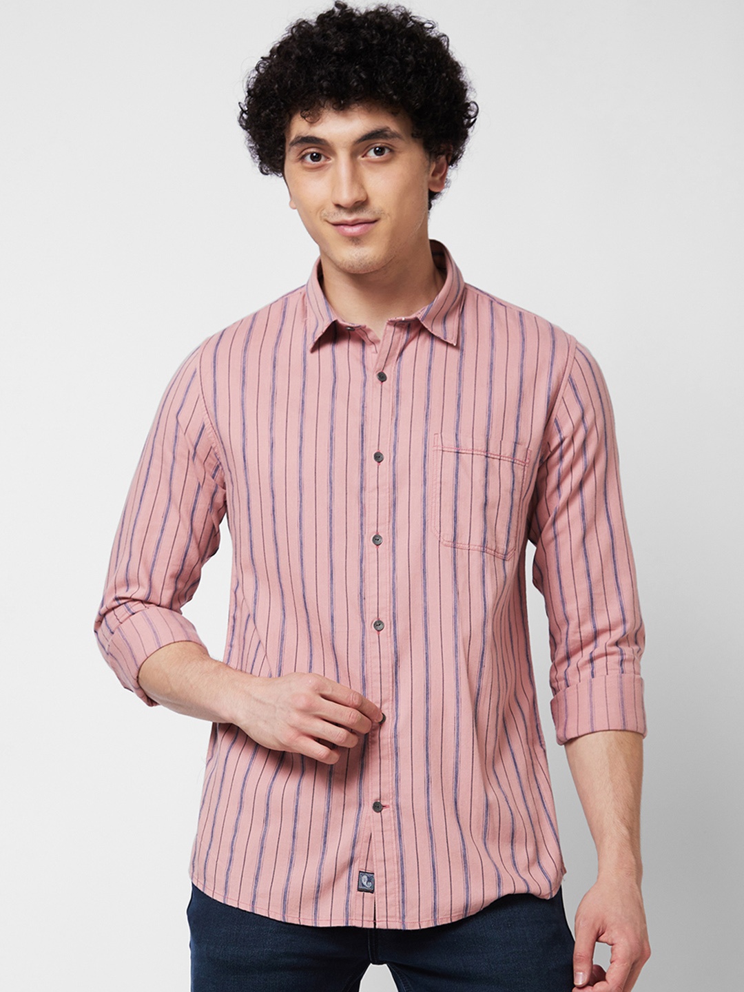 

SPYKAR Vertical Striped Pure Cotton Casual Shirt, Pink