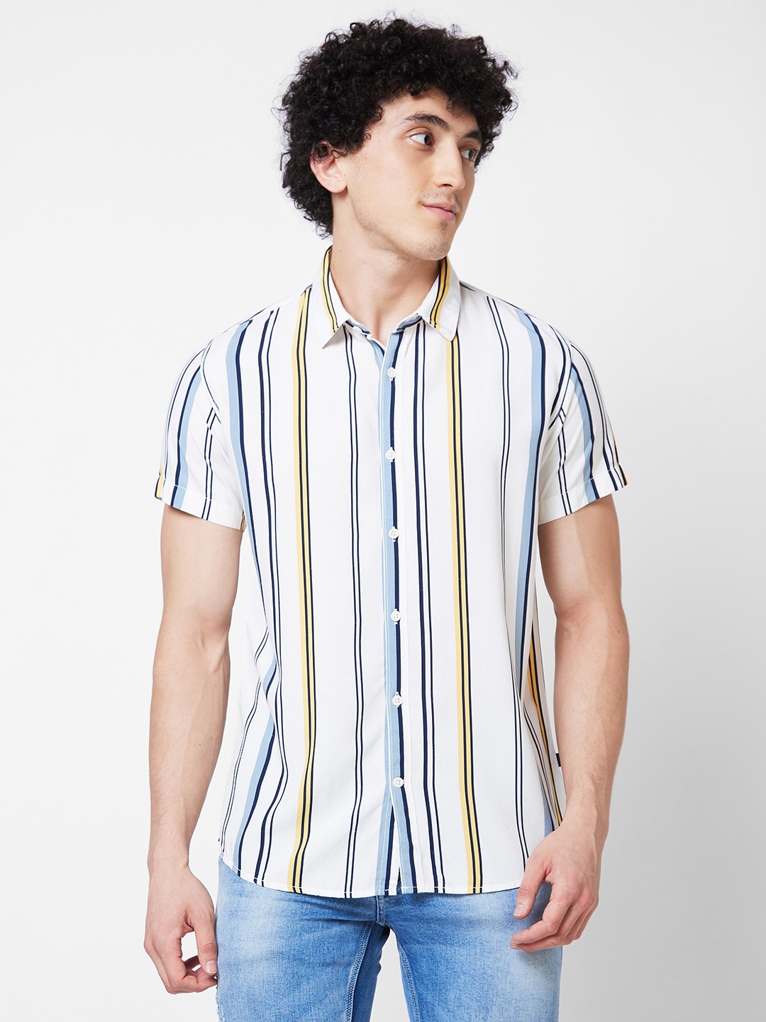 

SPYKAR Striped Cotton Casual Shirt, White