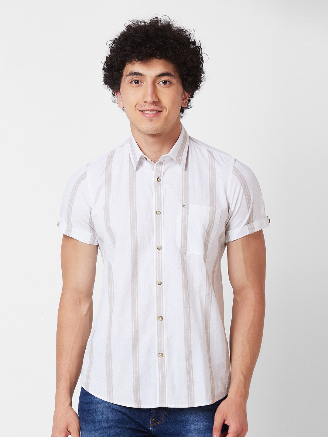 

SPYKAR Striped Cotton Linen Casual Shirt, White