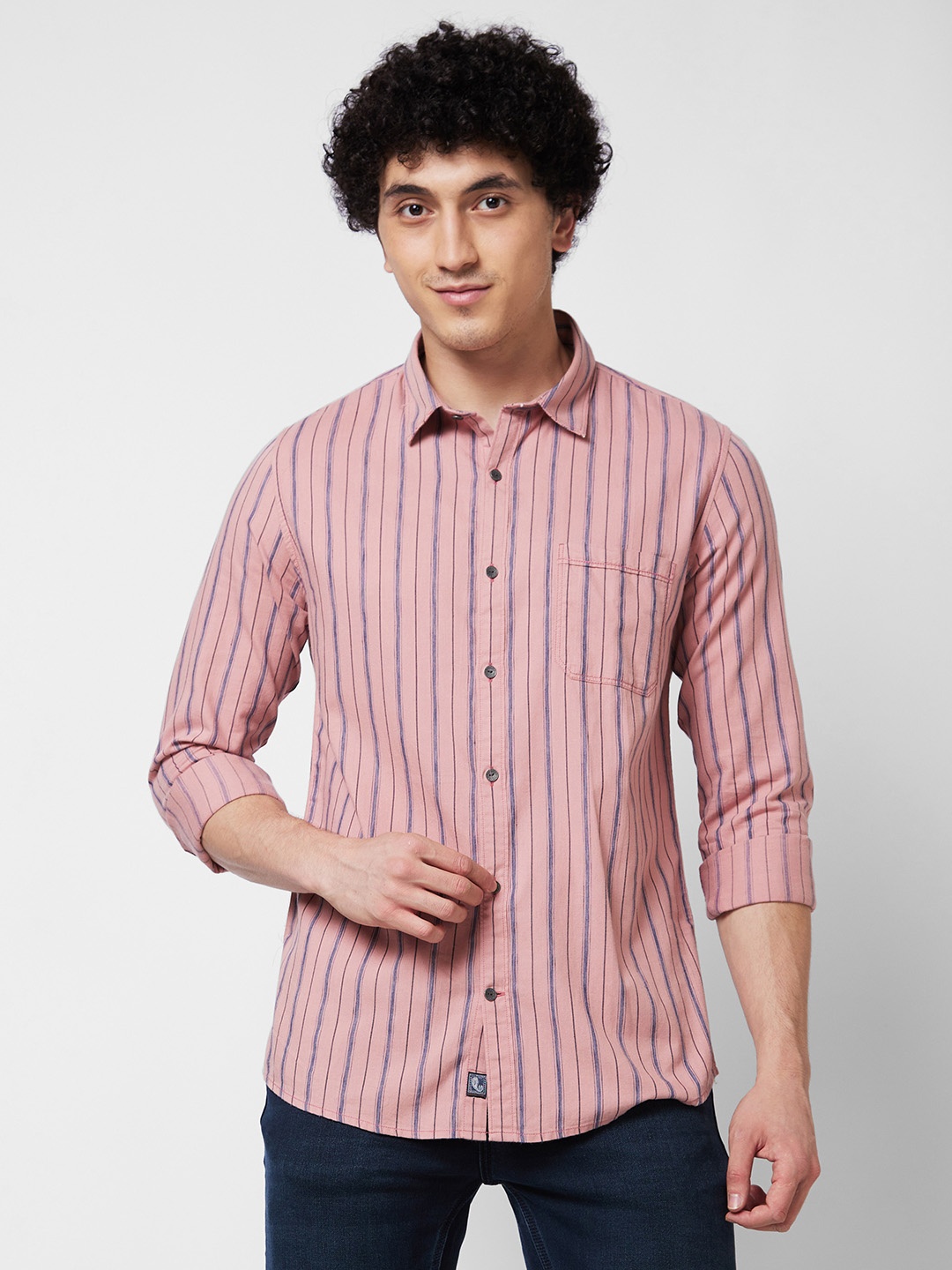 

SPYKAR Vertical Striped Cotton Casual Shirt, Pink
