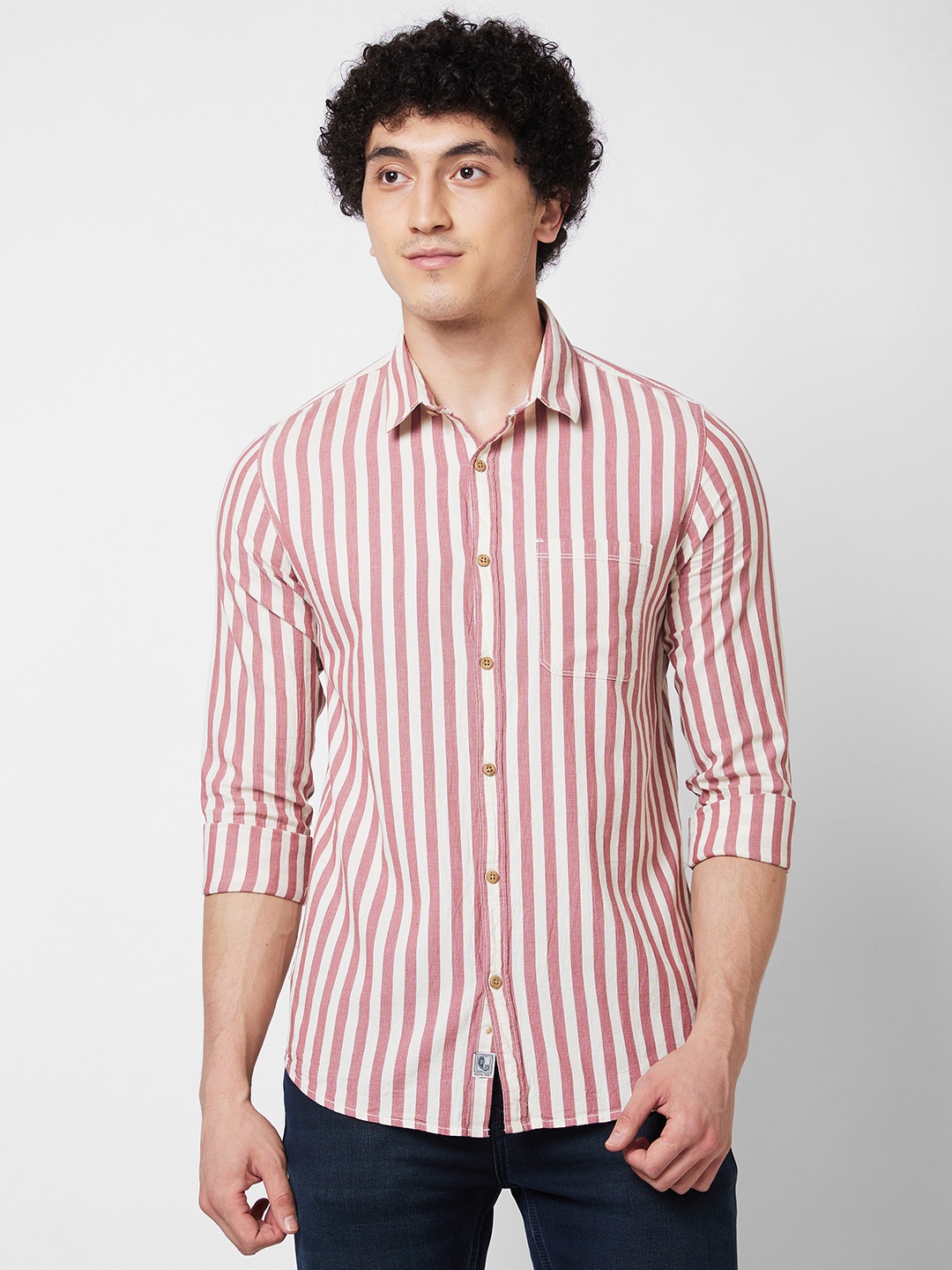 

SPYKAR Vertical Striped Cotton Casual Shirt, Red