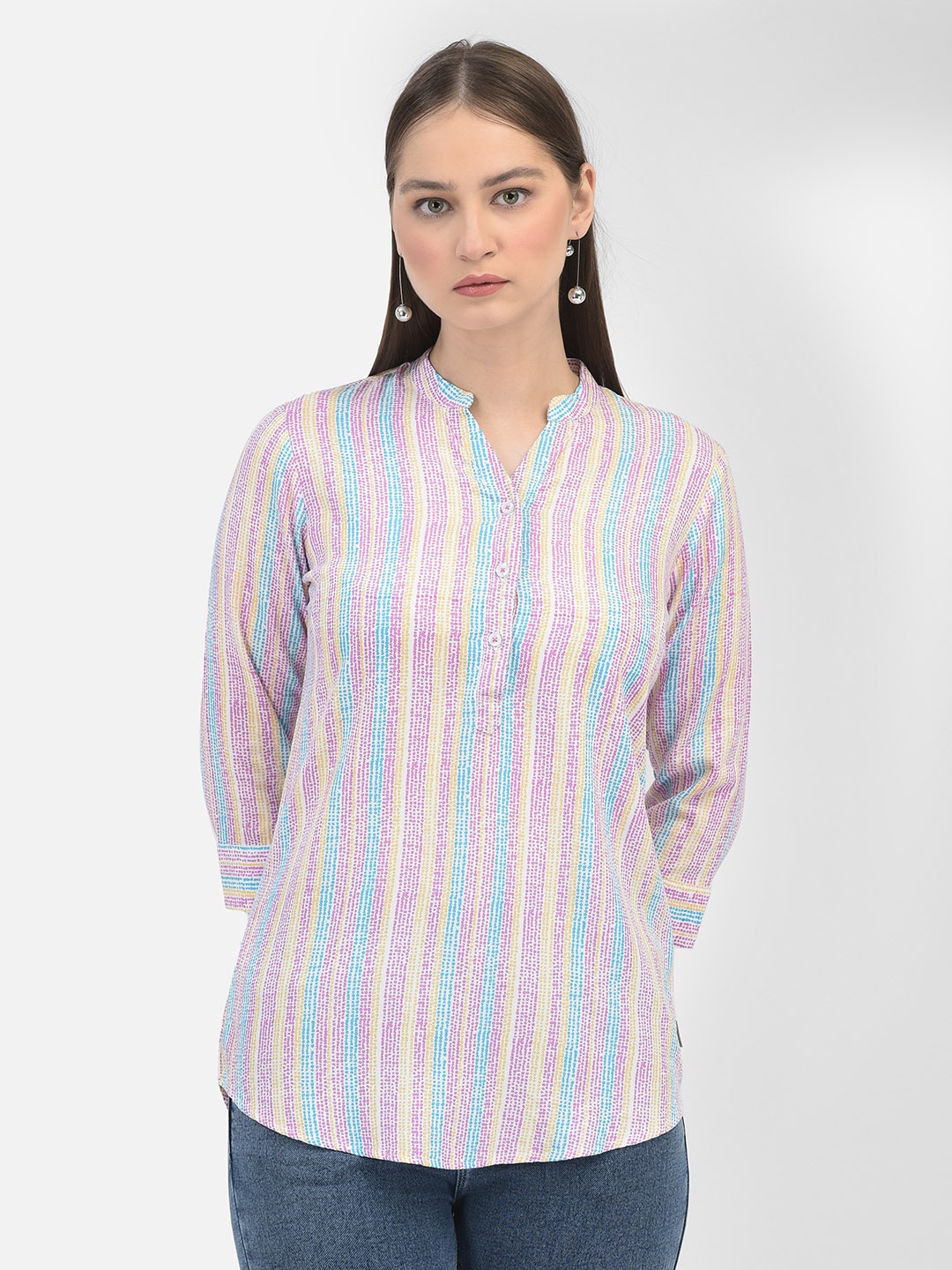 

Crimsoune Club Striped Cotton Shirt Style Top, White