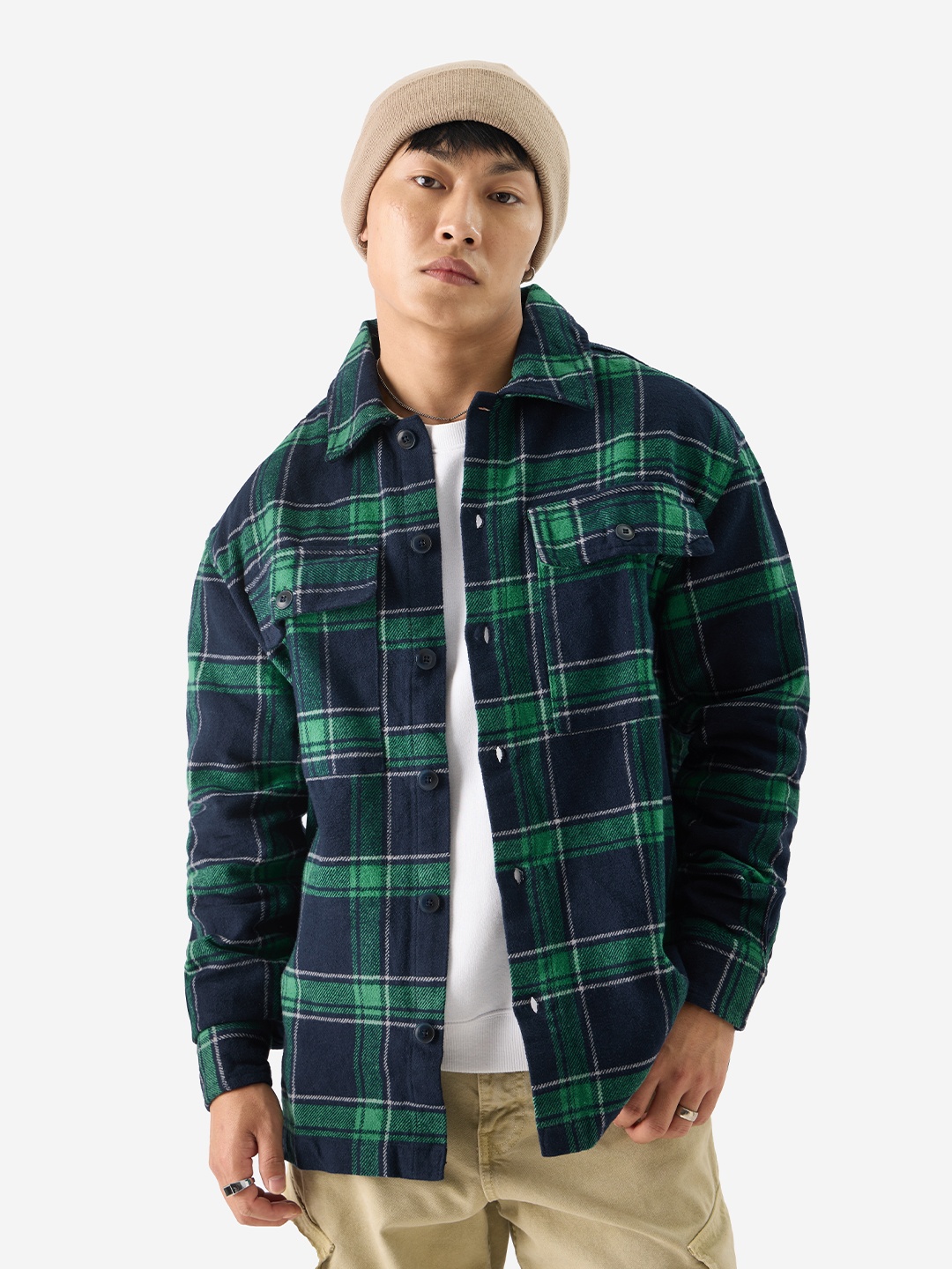 

The Souled Store Oversized Flannel Weave Tartan Checked Pure Cotton Shacket, Blue