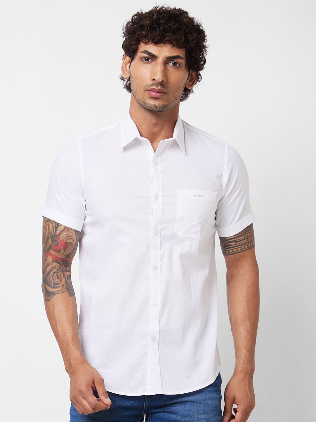

SPYKAR Spread Collar Cotton Casual Shirt, White