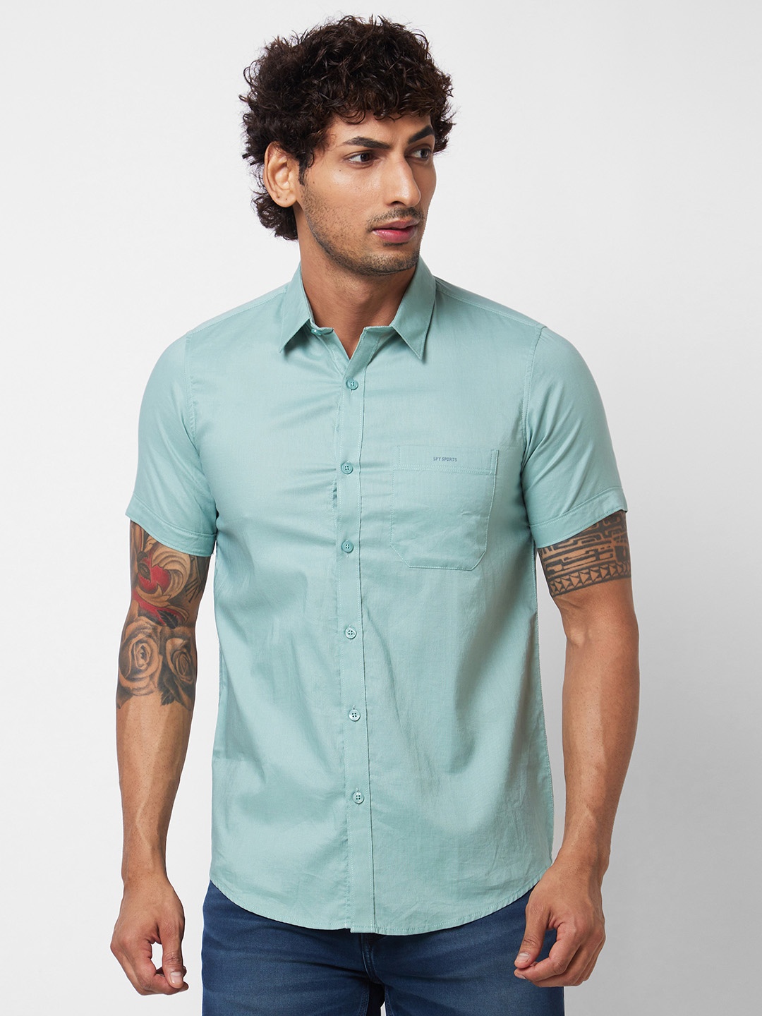 

SPYKAR Short Sleeves Cotton Casual Shirt, Sea green