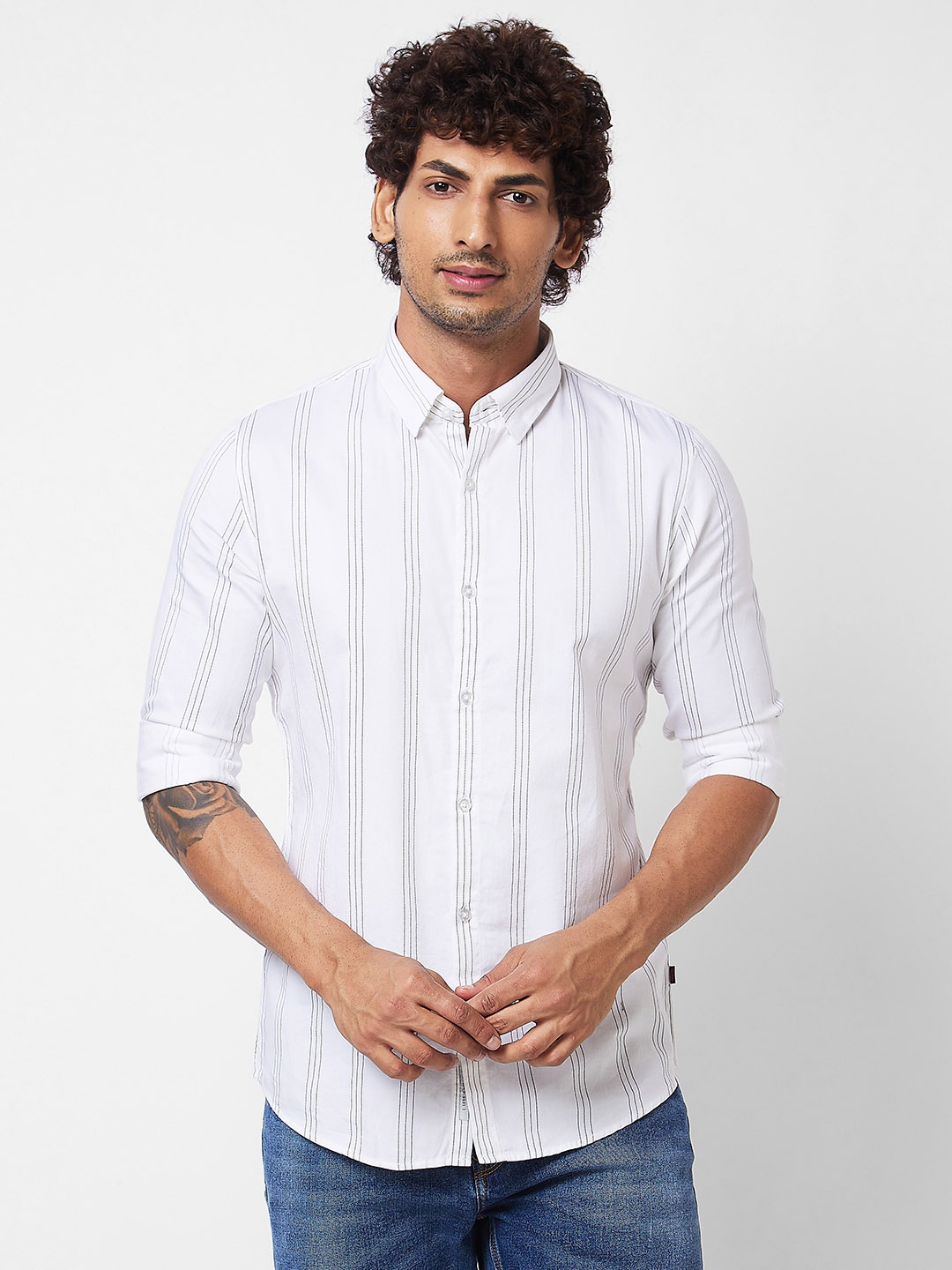 

SPYKAR Vertical Striped Cotton Casual Shirt, White