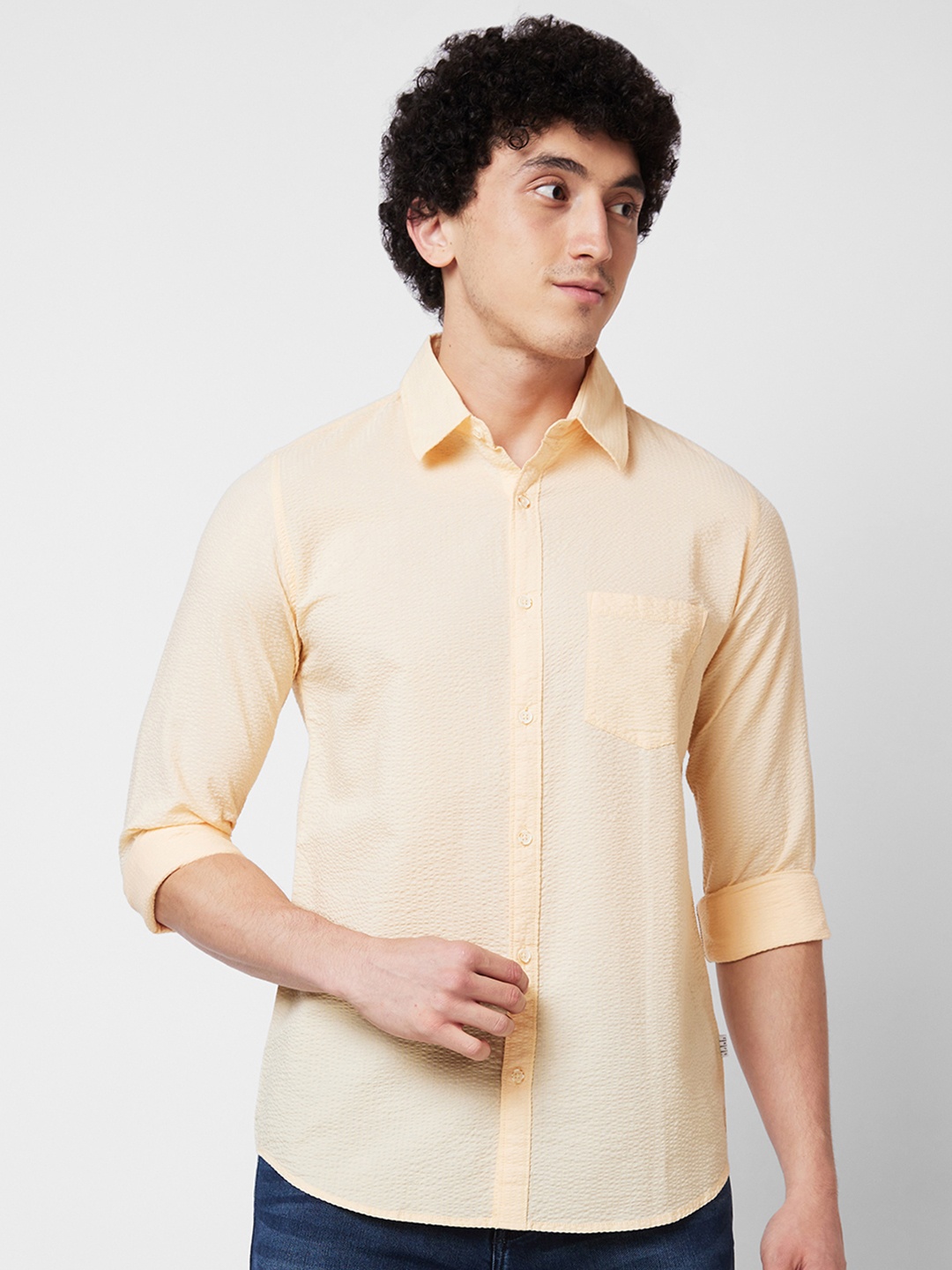 

SPYKAR Self Design Cotton Casual Shirt, Yellow