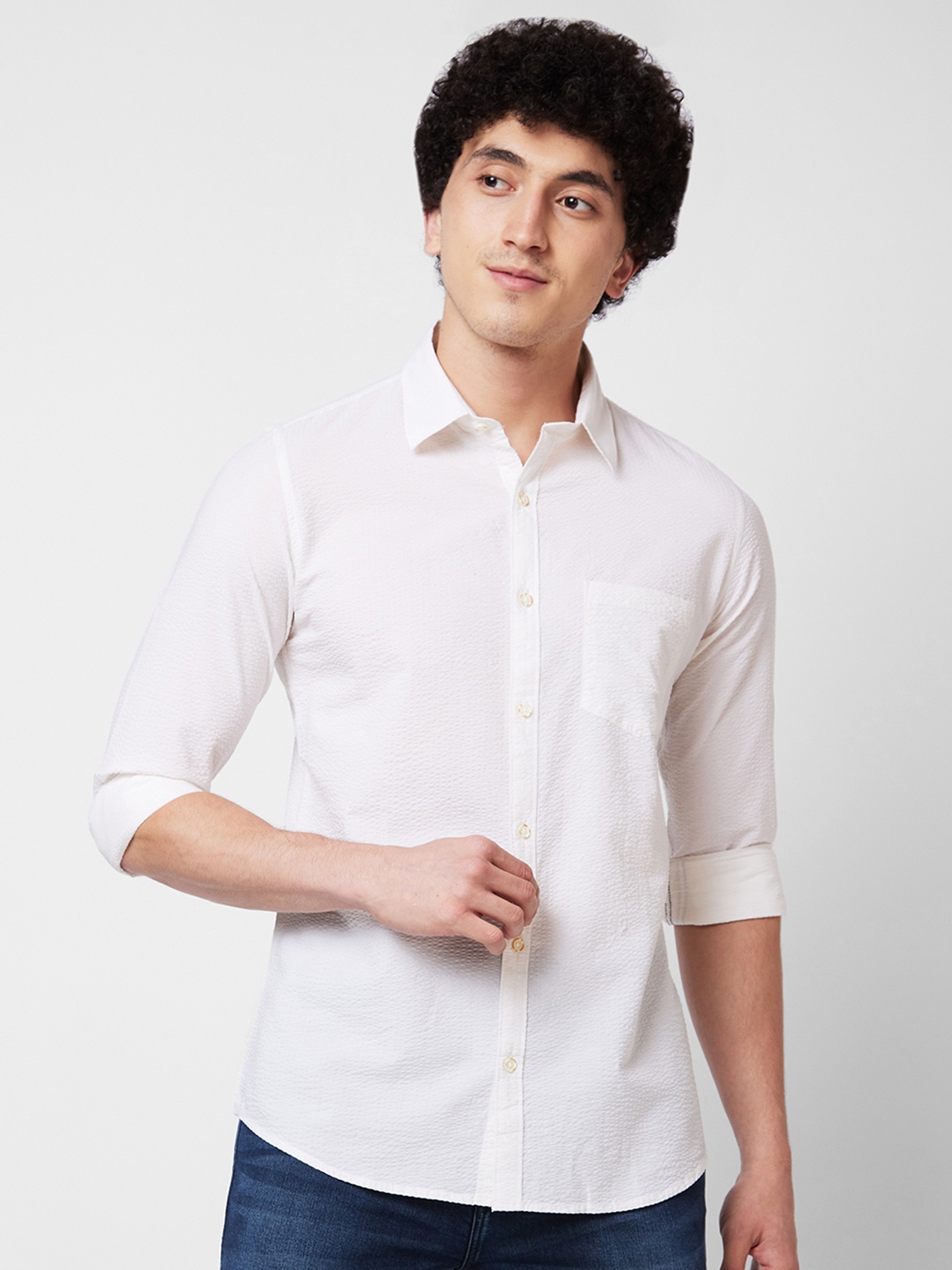 

SPYKAR Self Design Cotton Casual Shirt, White