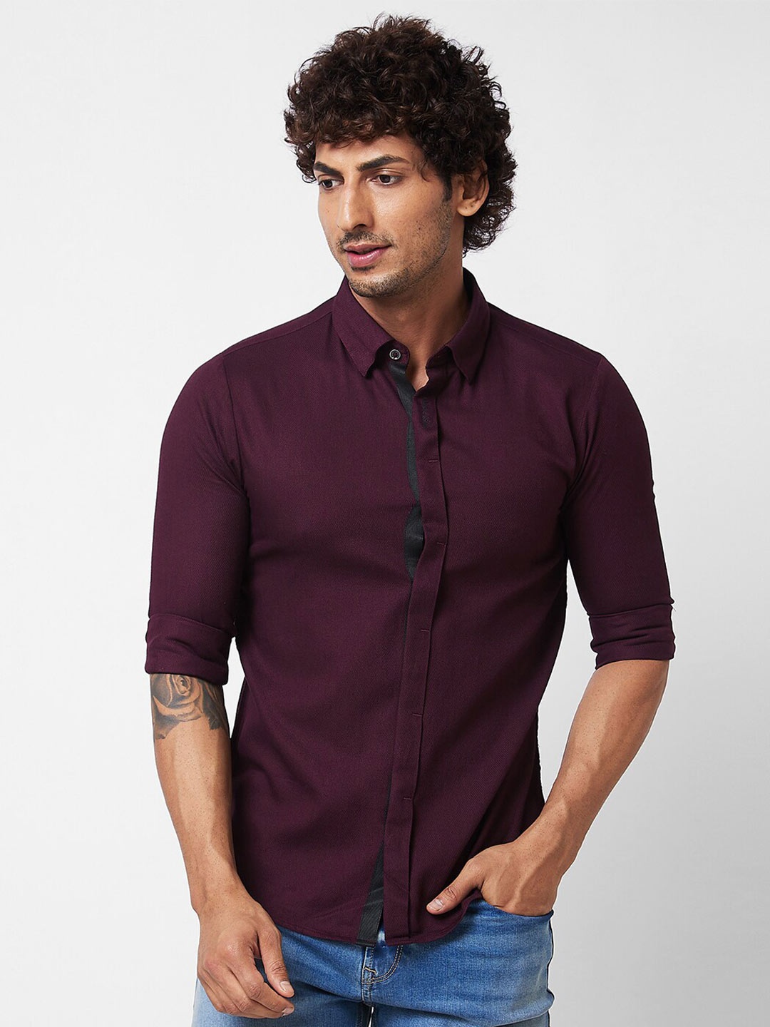 

SPYKAR Spread Collar Cotton Casual Shirt, Purple