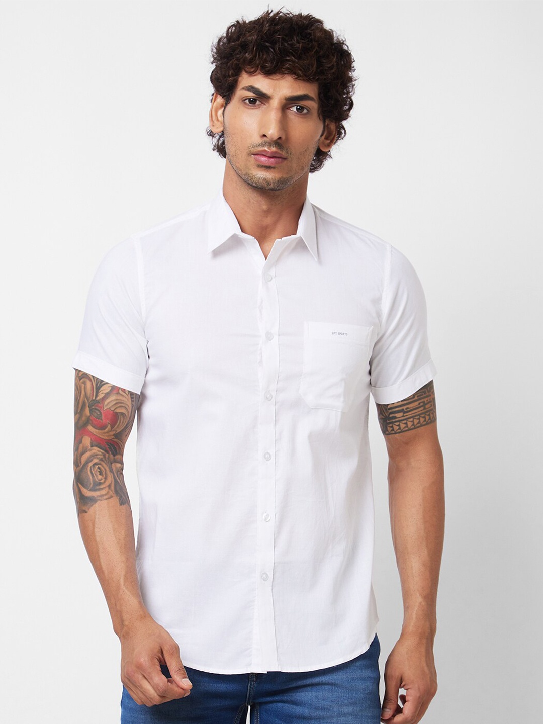 

SPYKAR Spread Collar Short Sleeves Opaque Casual Shirt, White