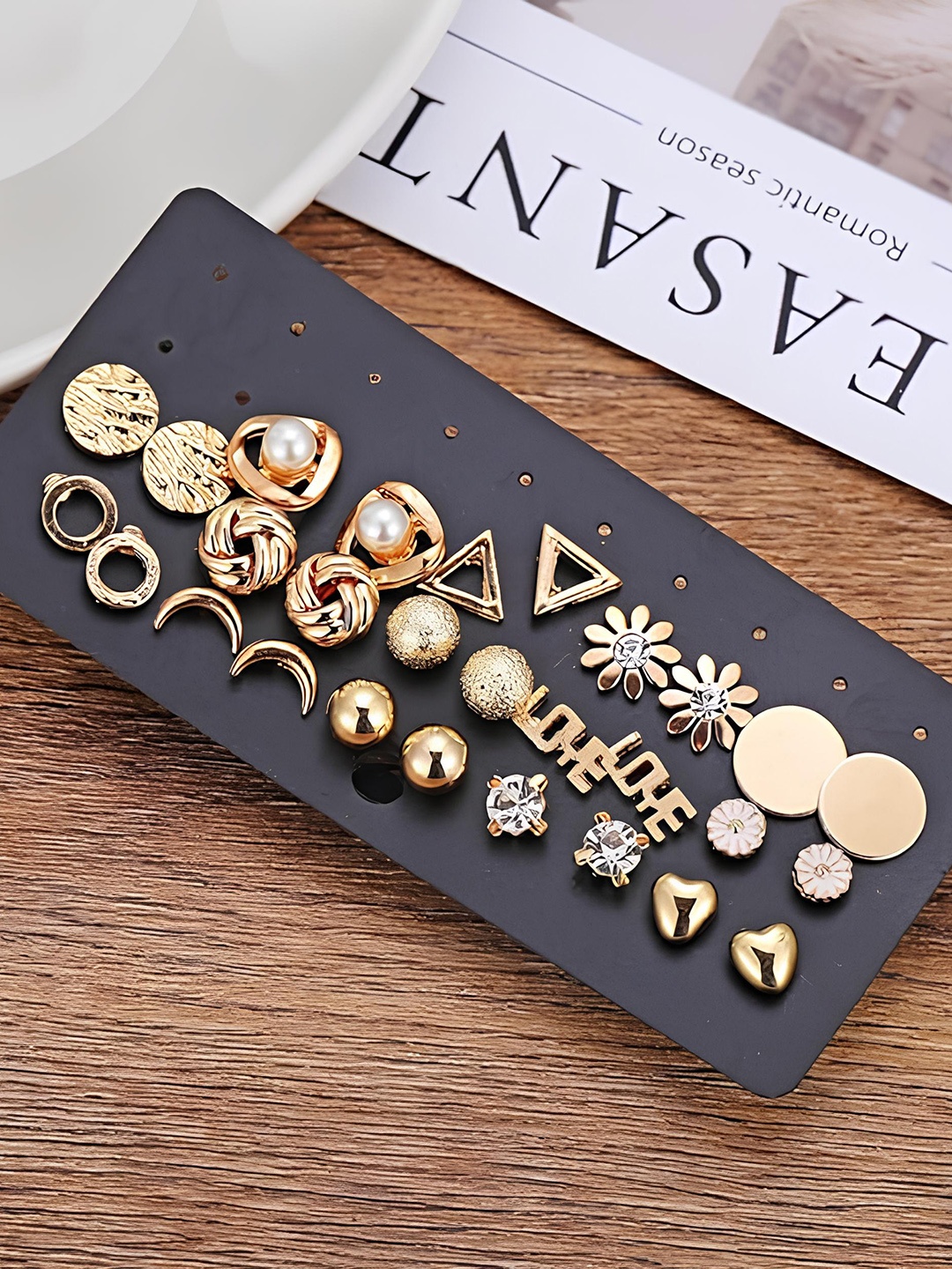 

KARISHMA KREATIONS Set of 14 Classic Studs Earrings, Gold