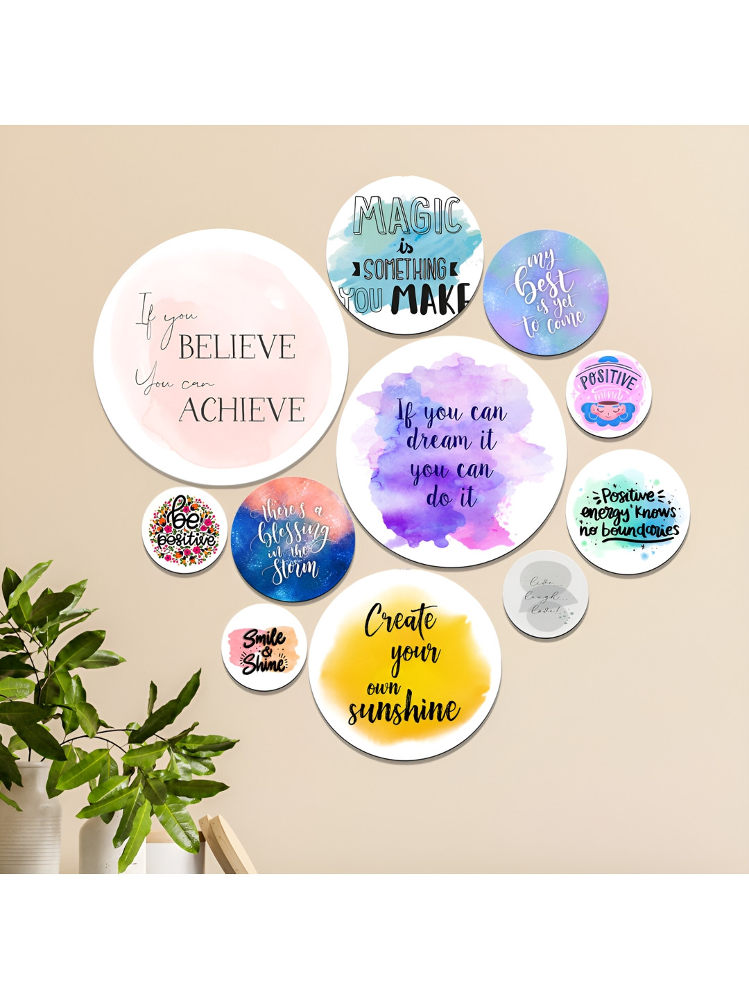 

SAF White & Blue 11 Pieces Motivational Quotes Wooden Wall Hangings, Pink