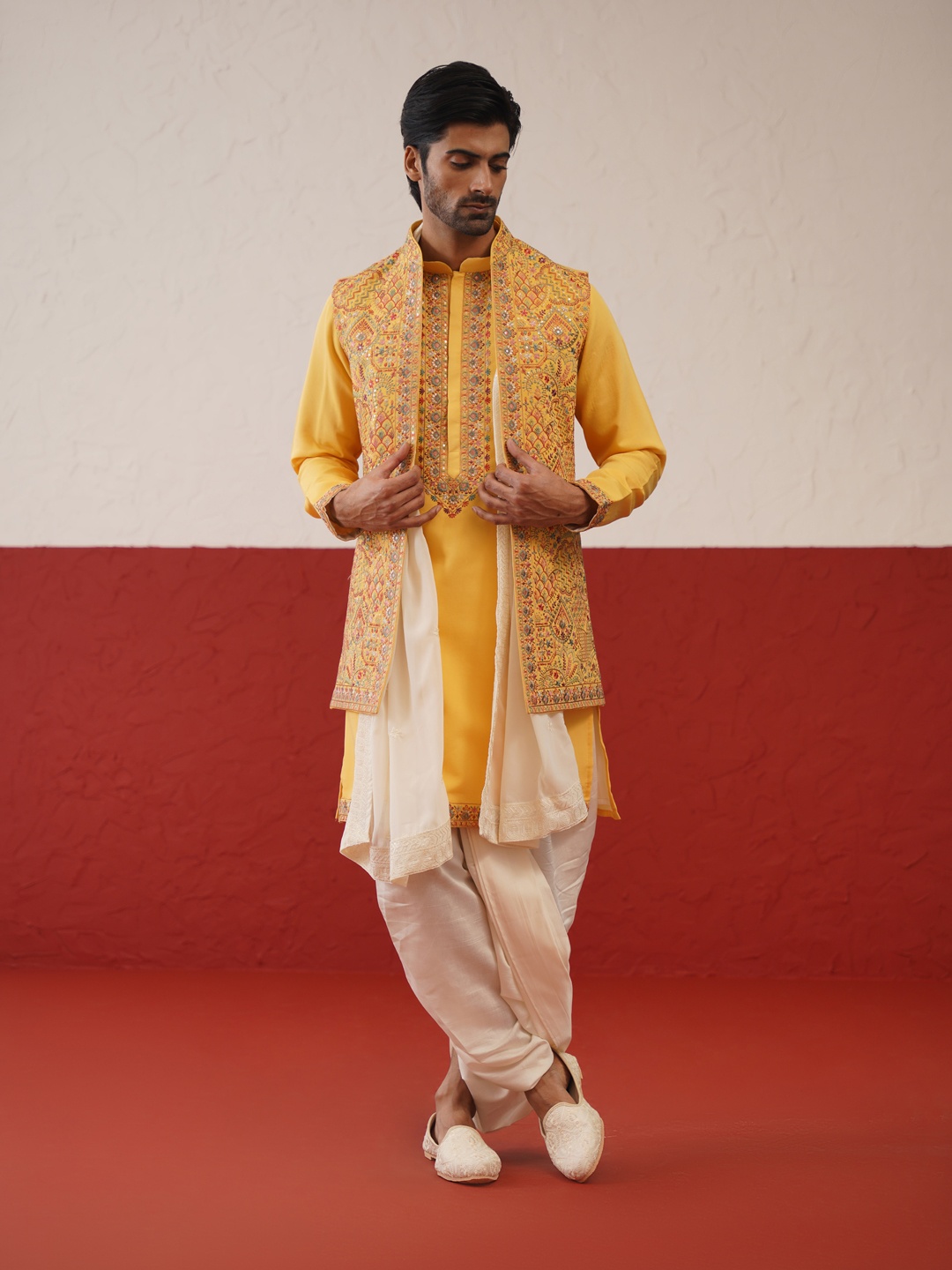 

KALPRAAG Embroidered Regular Thread Work Kurta with Dhoti Pants & Dupatta, Yellow