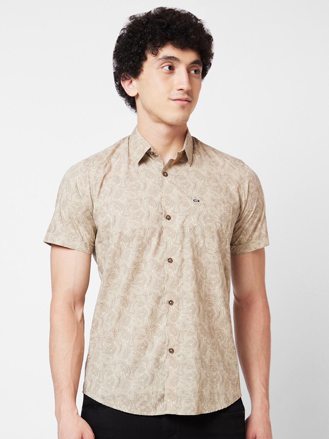

SPYKAR Floral Opaque Printed Cotton Casual Shirt, Brown