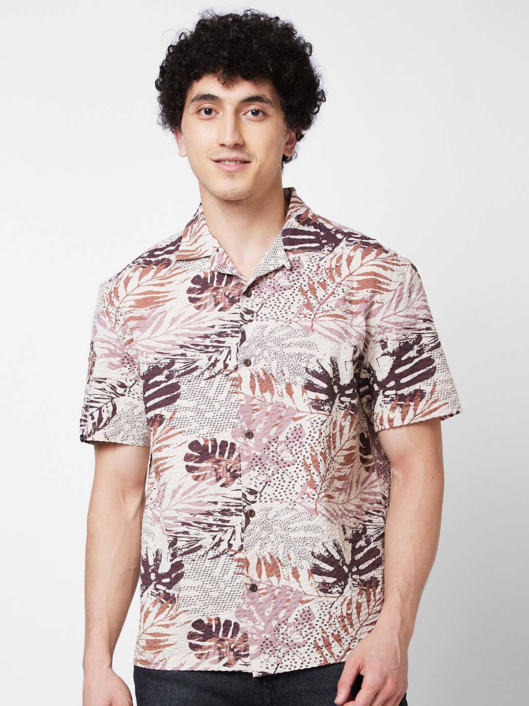 

SPYKAR Floral Printed Cotton Opaque Casual Shirt, Brown