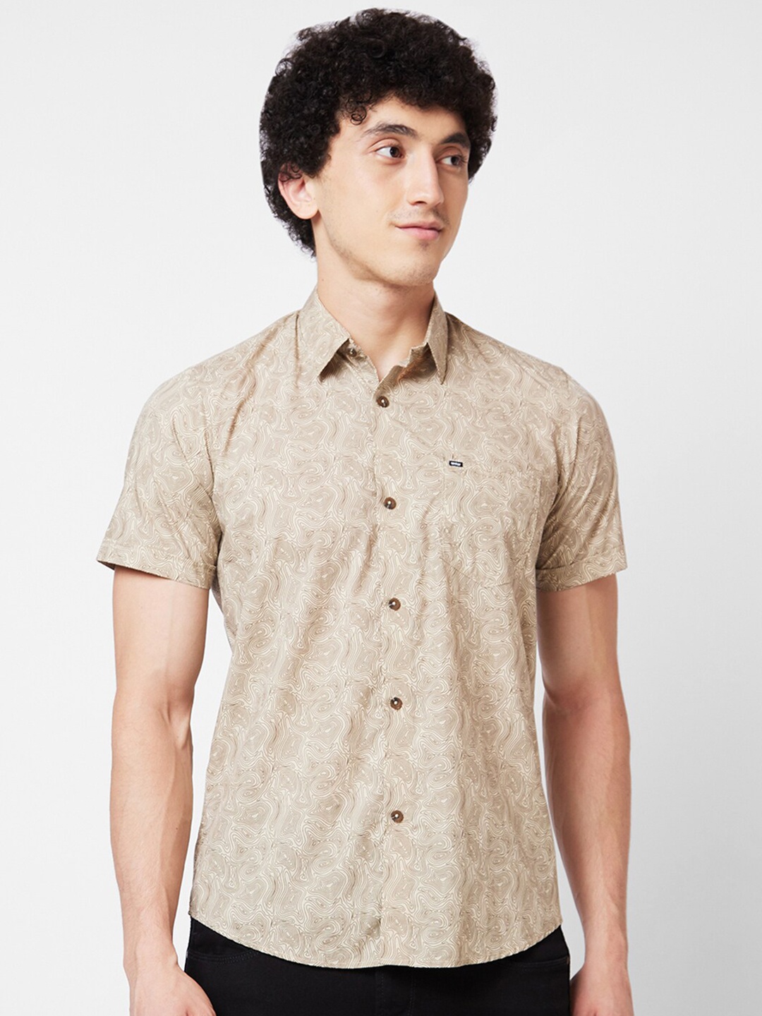 

SPYKAR Abstract Printed Cotton Opaque Casual Shirt, Brown