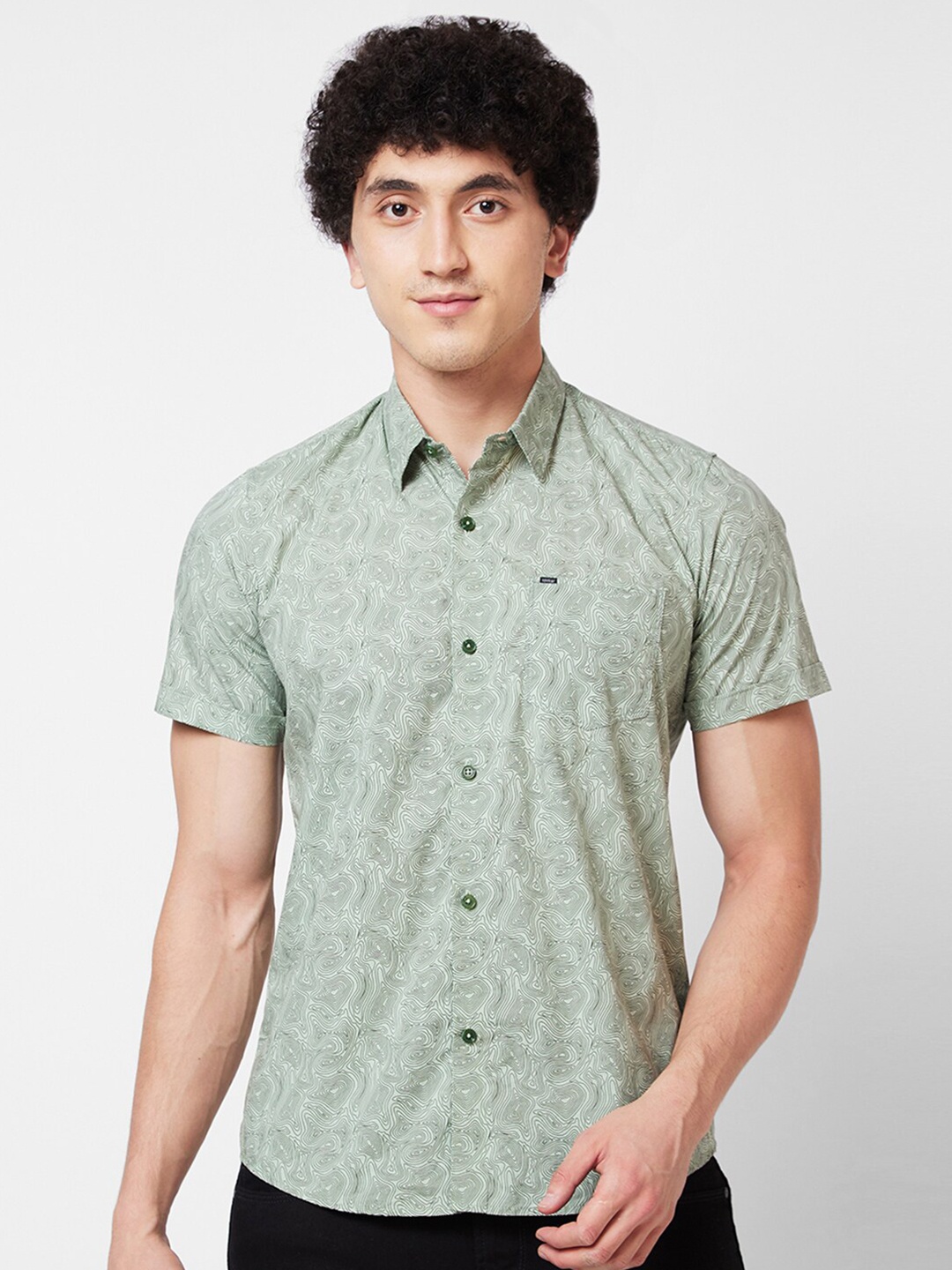 

SPYKAR Abstract Printed Cotton Opaque Casual Shirt, Green