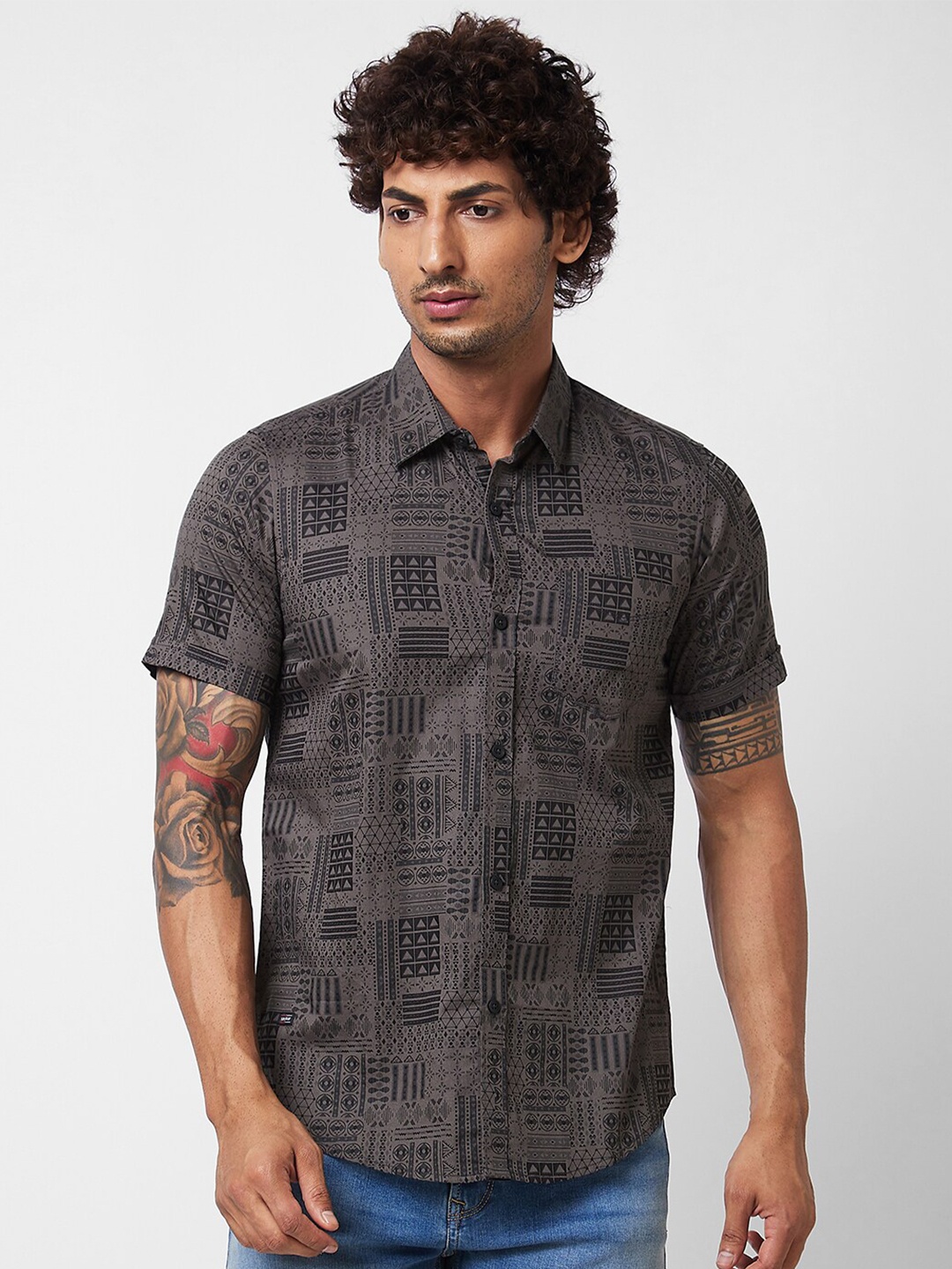 

SPYKAR Geometric Printed Cotton Opaque Casual Shirt, Green