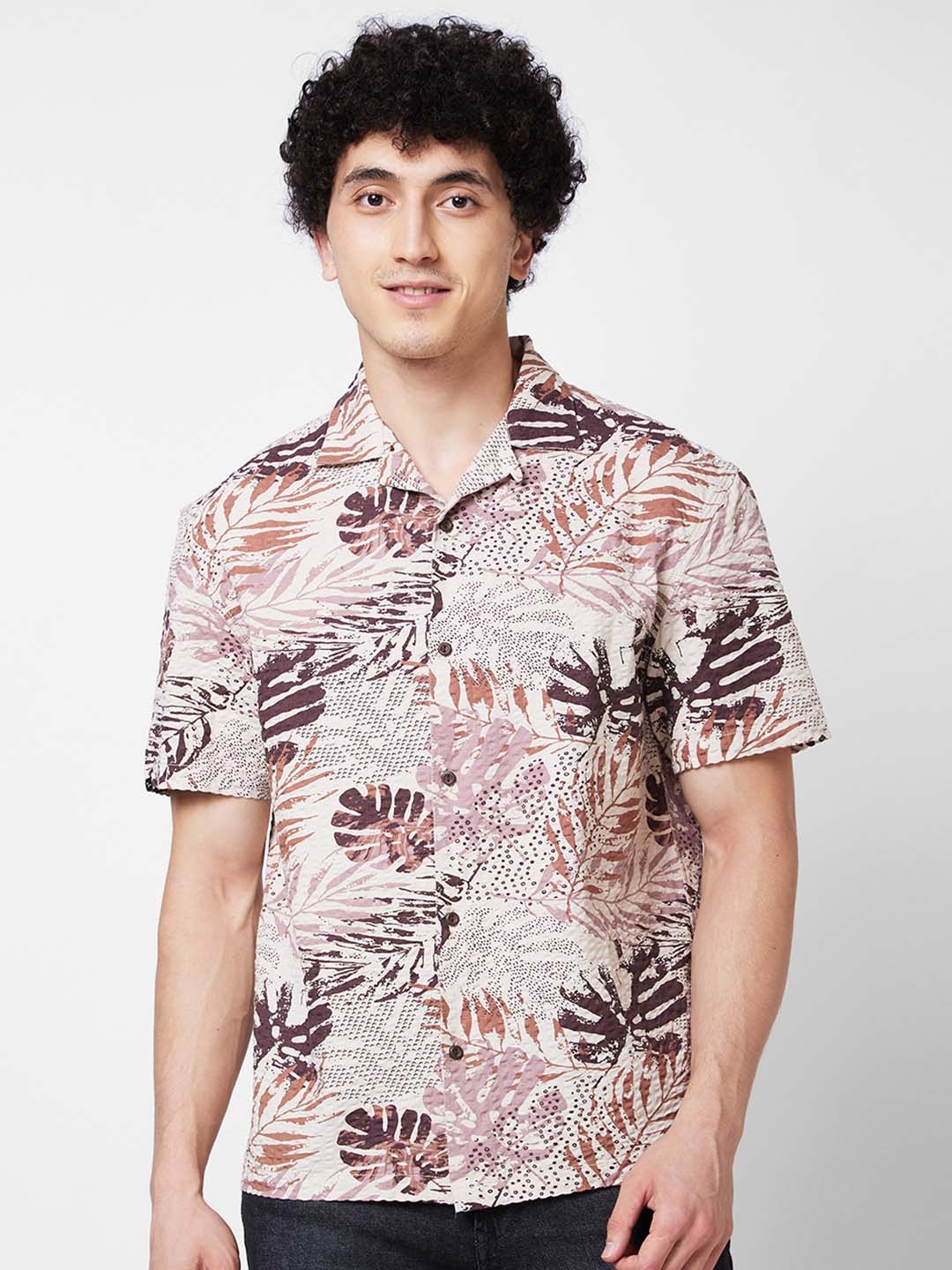 

SPYKAR Floral Opaque Printed Cotton Casual Shirt, Brown
