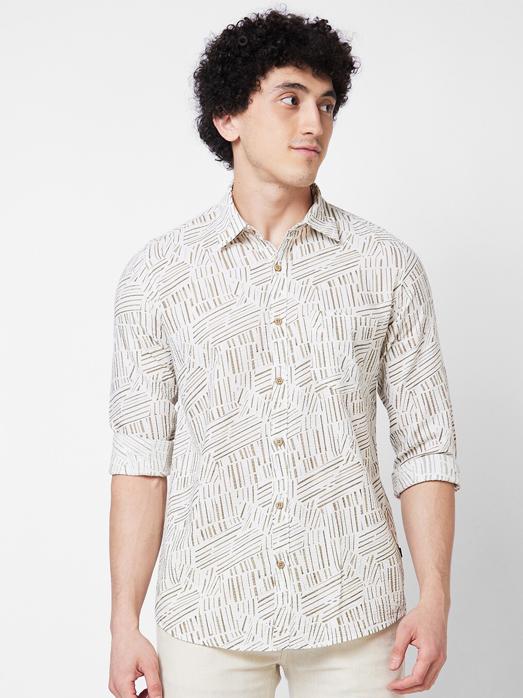 

SPYKAR Abstract Printed Cotton Opaque Casual Shirt, Khaki