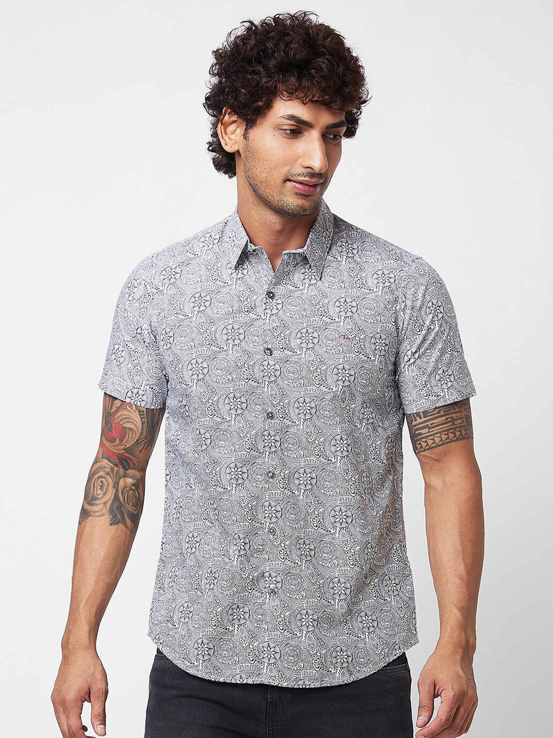 

SPYKAR Abstract Printed Cotton Opaque Casual Shirt, White