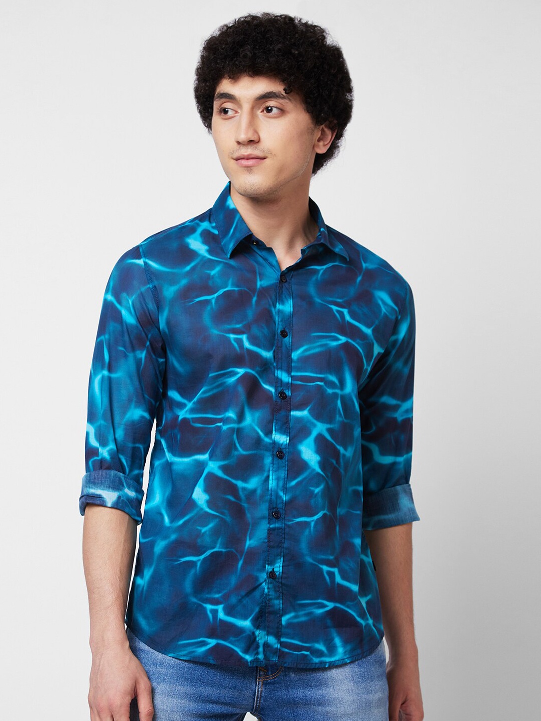 

SPYKAR spread collar Long Sleeves Printed Casual Shirt, Blue