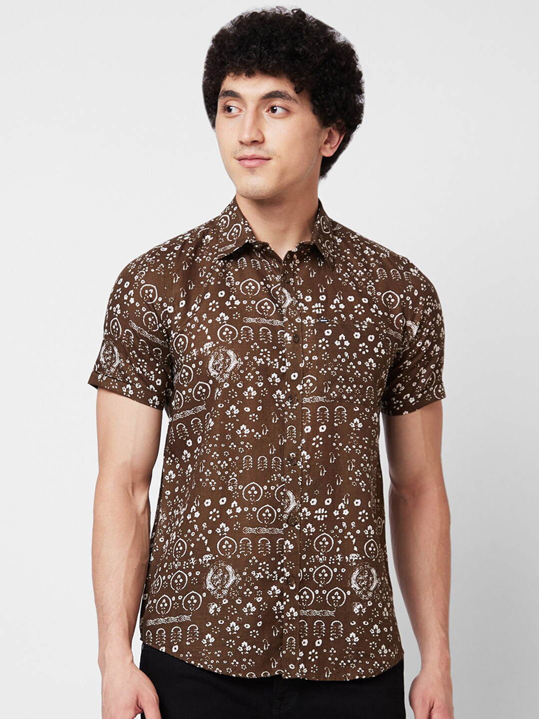 

SPYKAR Abstract Printed Cotton Opaque Casual Shirt, Brown