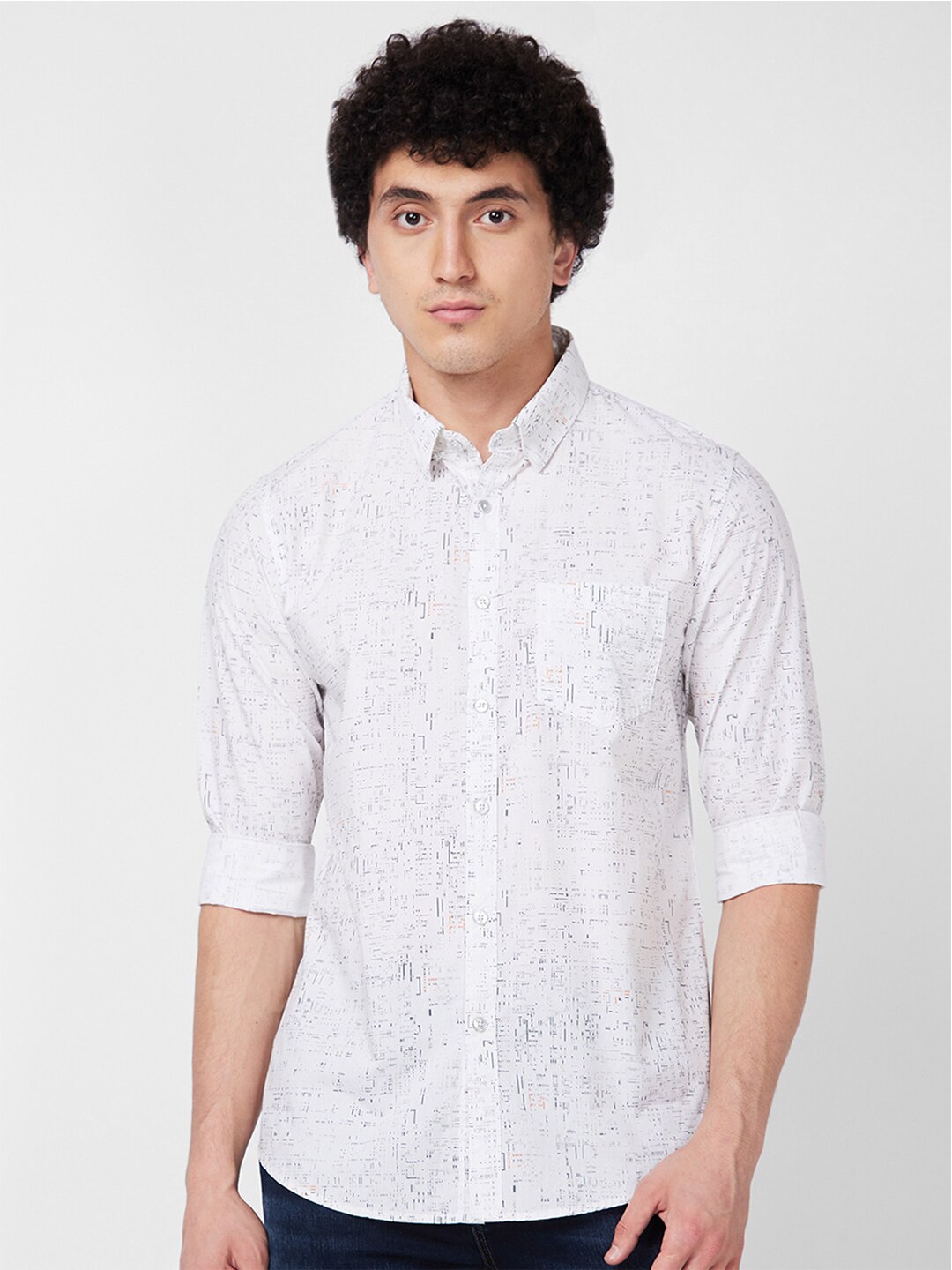 

SPYKAR Abstract Opaque Printed Cotton Casual Shirt, White