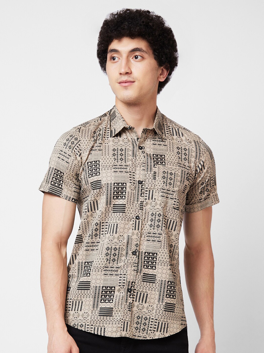 

SPYKAR Abstract Opaque Printed Cotton Casual Shirt, Khaki