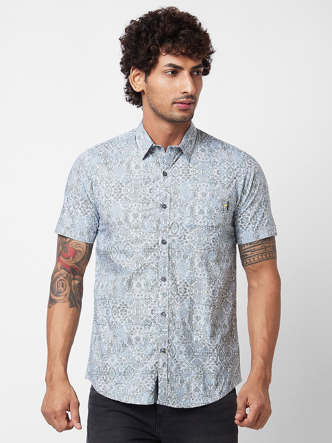 

SPYKAR Floral Printed Cotton Casual Shirt, Grey