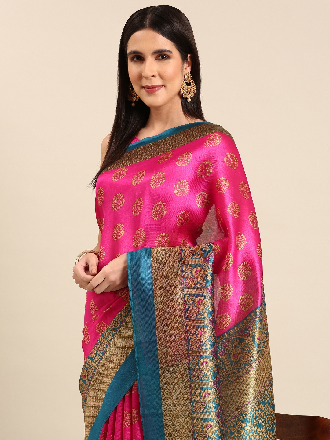 

HERE&NOW Ethnic Motifs Art Silk Saree, Pink