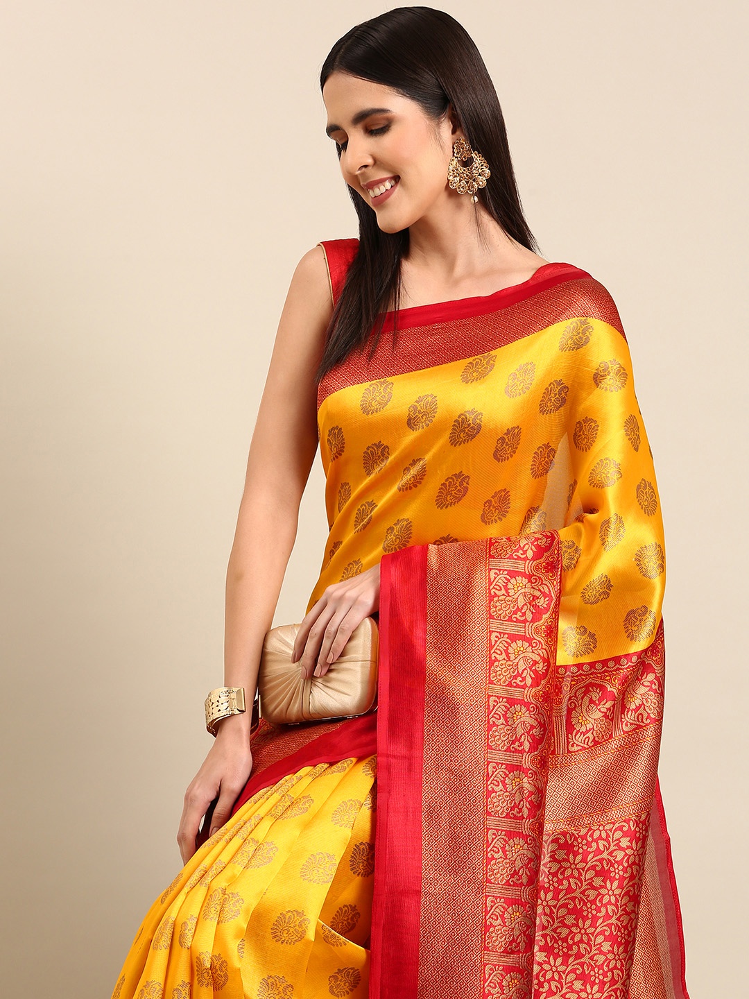 

HERE&NOW Ethnic Motifs Art Silk Saree, Yellow