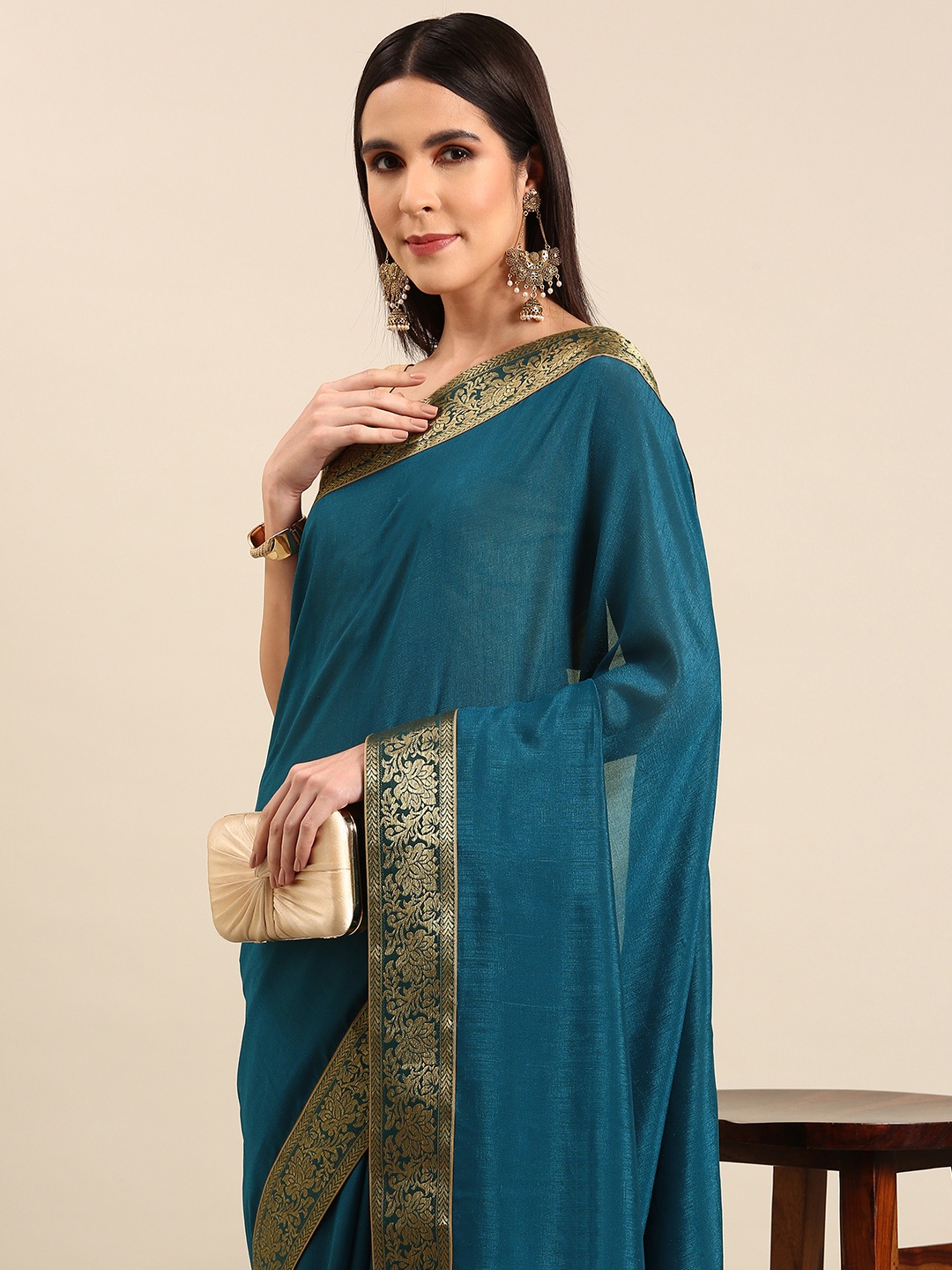 

HERE&NOW Zari Art Silk Saree, Turquoise blue