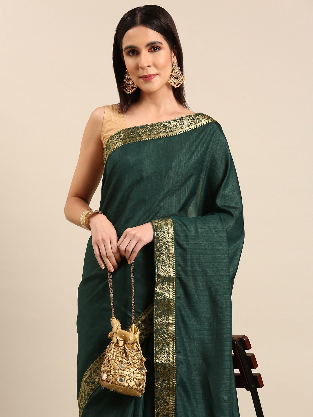 

HERE&NOW Embellished Zari Art Silk Saree, Teal