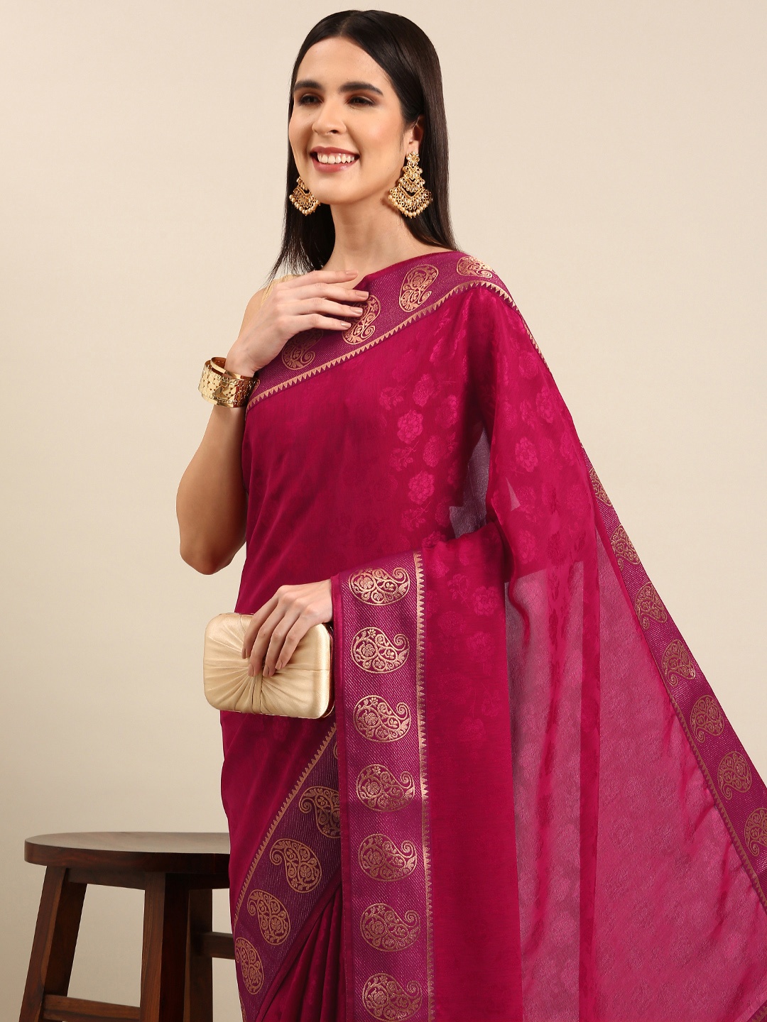 

HERE&NOW Ethnic Motifs Art Silk Saree, Red