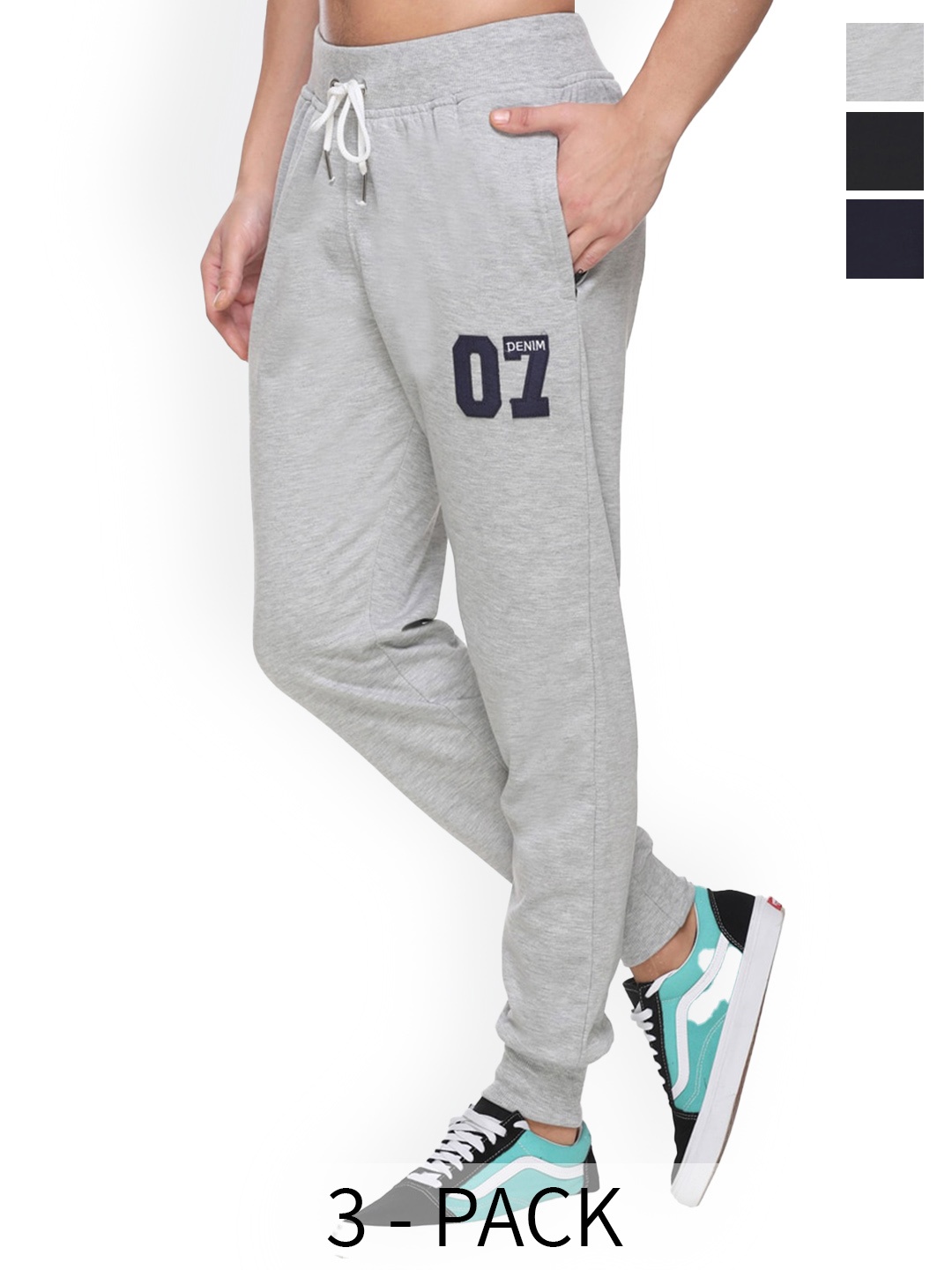 

BASIS Men Pack Of 3 Cotton Sports Joggers, Navy blue
