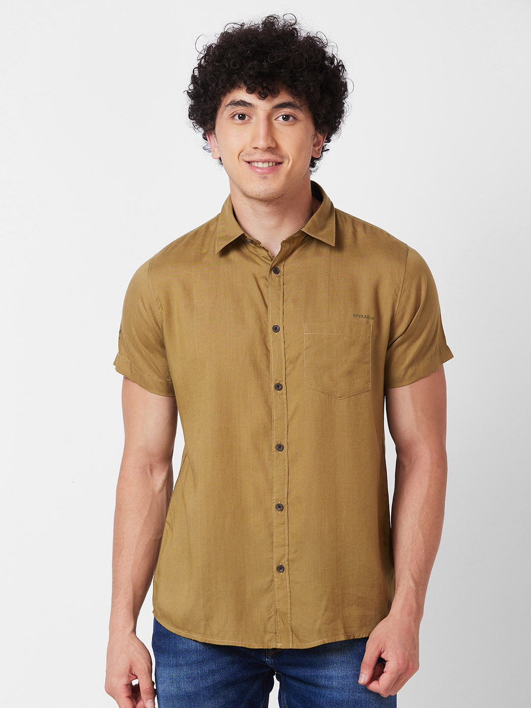 

SPYKAR Spread Collar Cotton Casual Shirt, Khaki