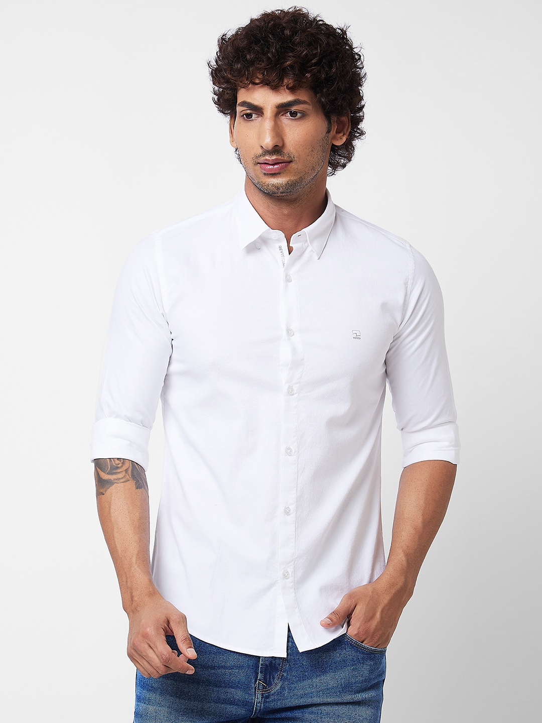 

SPYKAR Spread Collar Cotton Casual Shirt, White