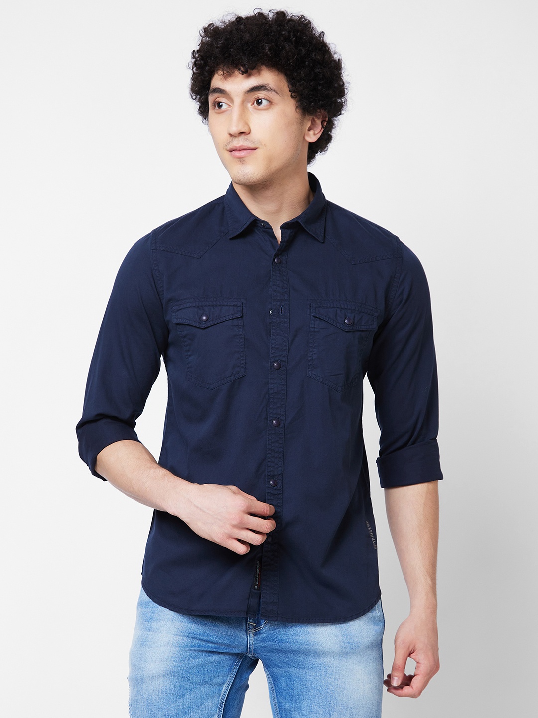 

SPYKAR Spread Collar Cotton Casual Shirt, Blue