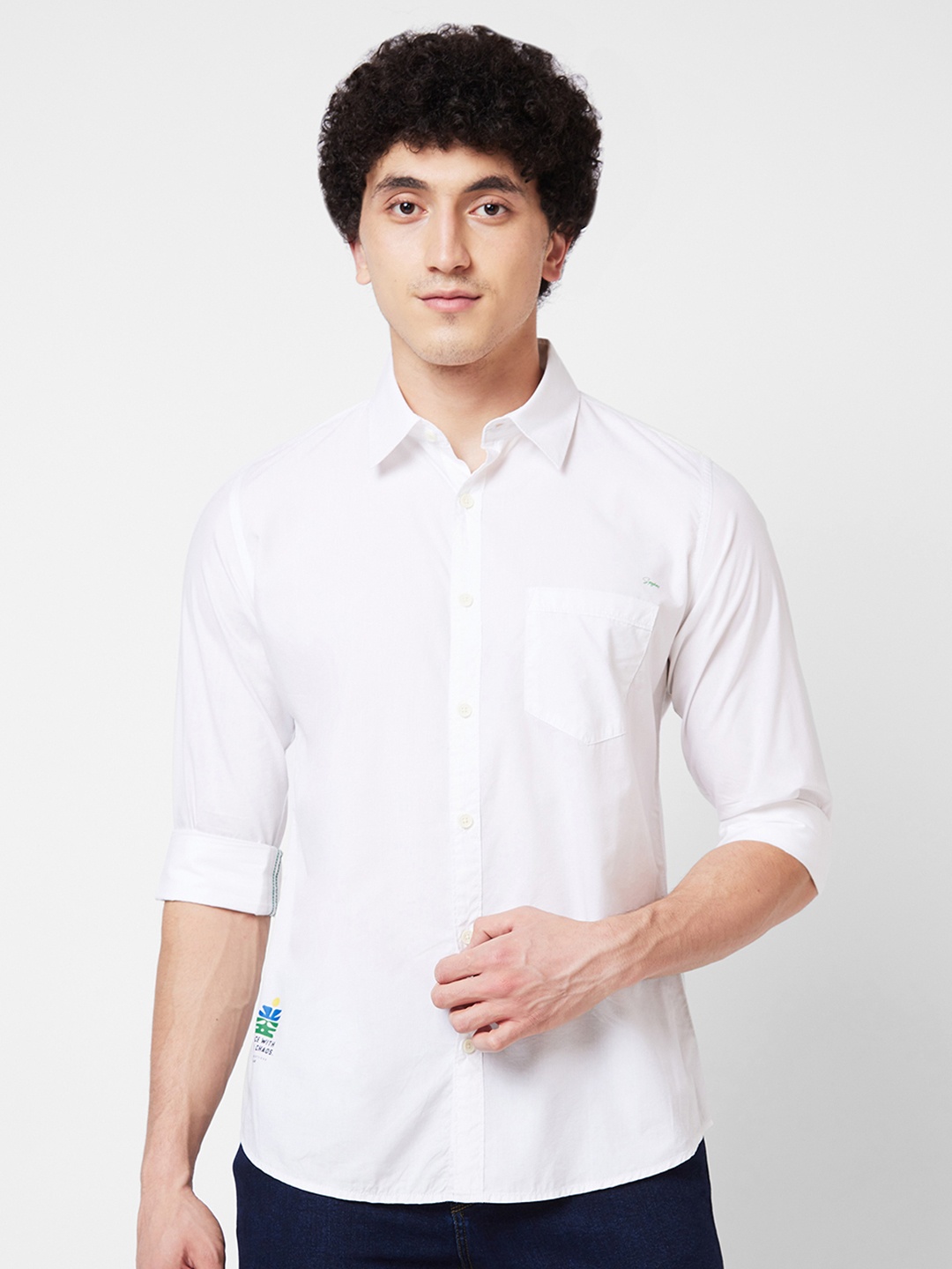 

SPYKAR Spread Collar Long Sleeves Cotton Casual Shirt, White
