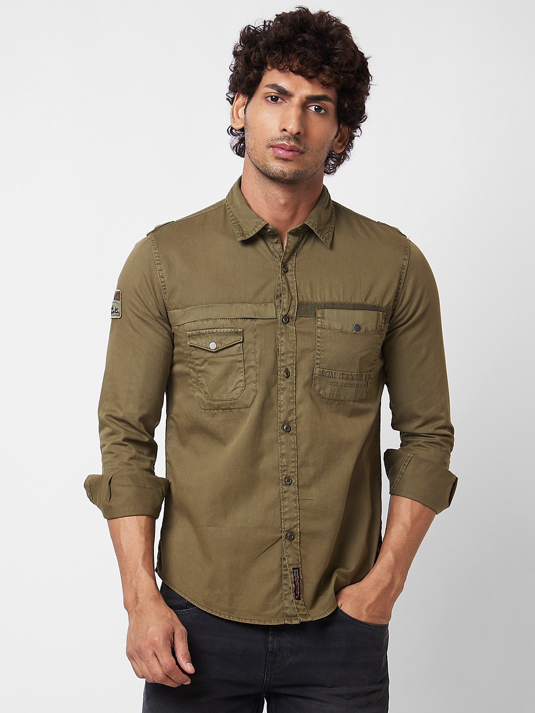 

SPYKAR Long Sleeves Cotton Casual Shirt, Green