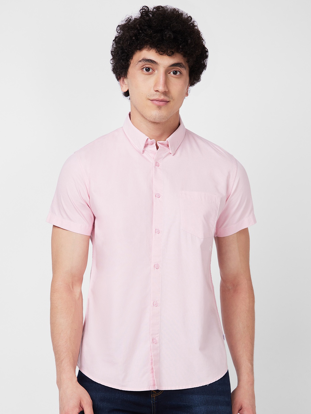 

SPYKAR Spread Collar Cotton Casual Shirt, Pink